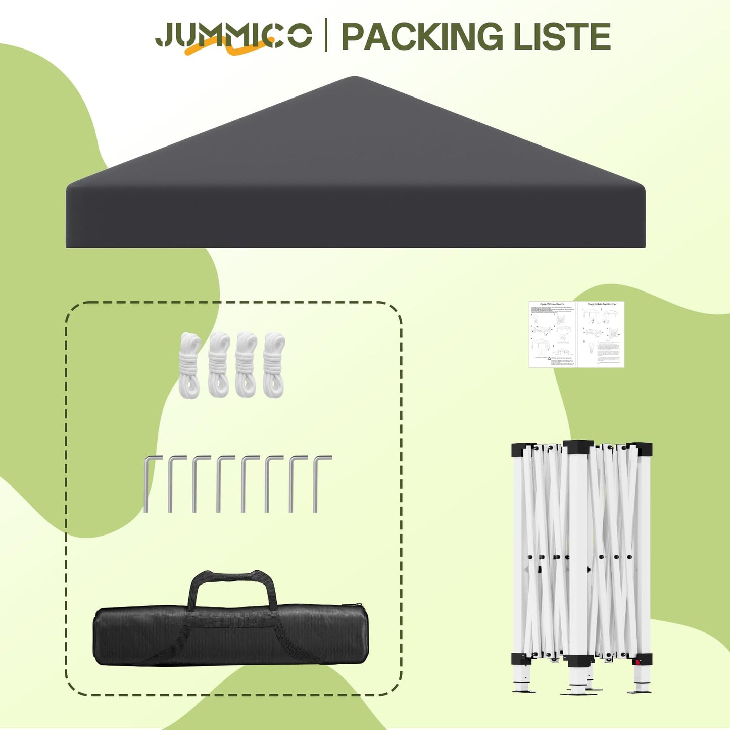 JUMMICO Gazebo Folding Gazebo 2 x 2, Gazebo Height Adjustable Stable Waterproof Winterproof Pop-Up Garden Gazebo UV Protection 50+ Folding Tent for Garden, Courtyard, Camping, Gazebo Beige