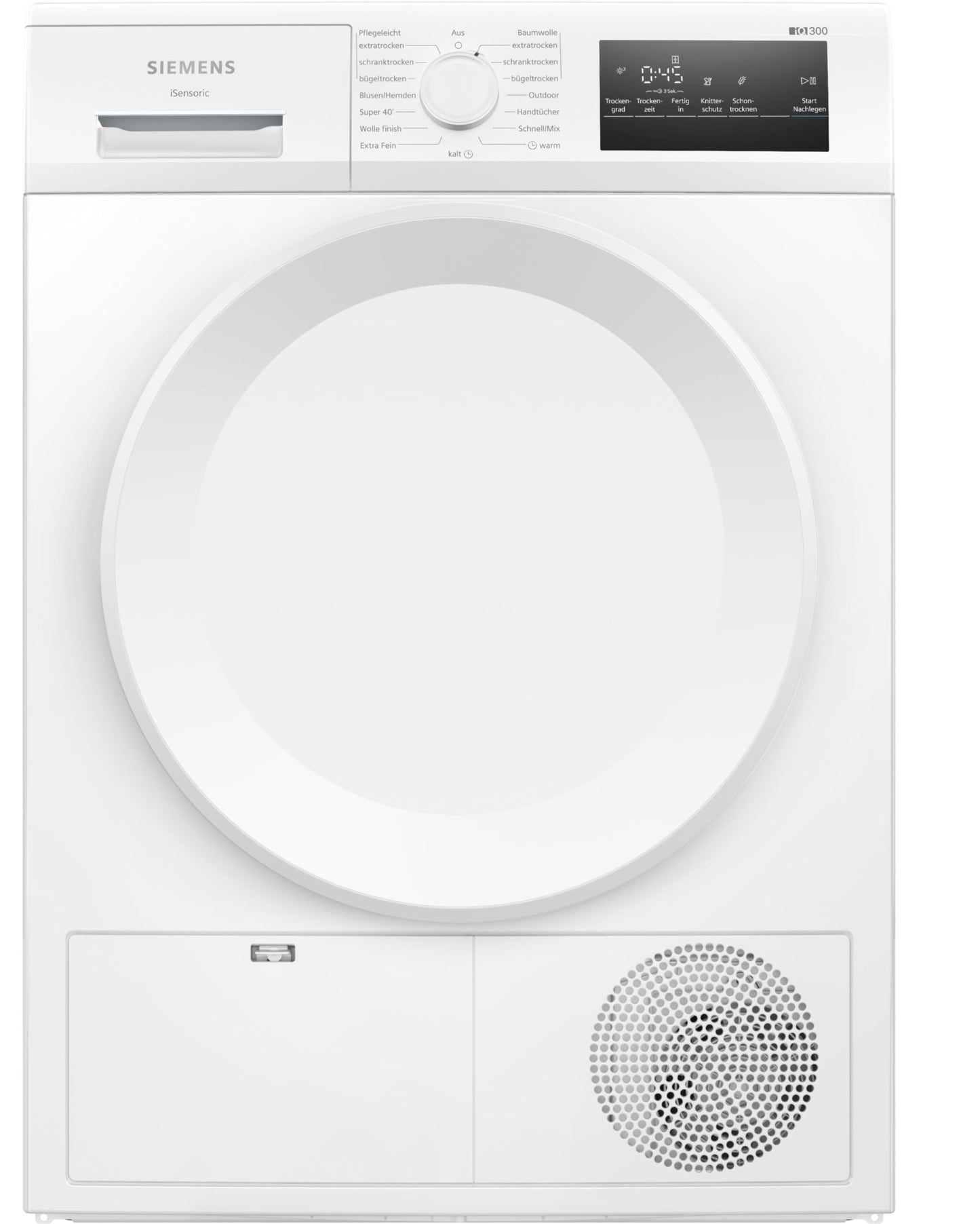 Siemens WT45HV0EM iQ300 Heat Pump Dryer, 8 kg, autoDry, super40 Programme, 63 dB, Touch LED Display, SoftDry, Outdoor Program, EasyClean Filter, Child Lock, White