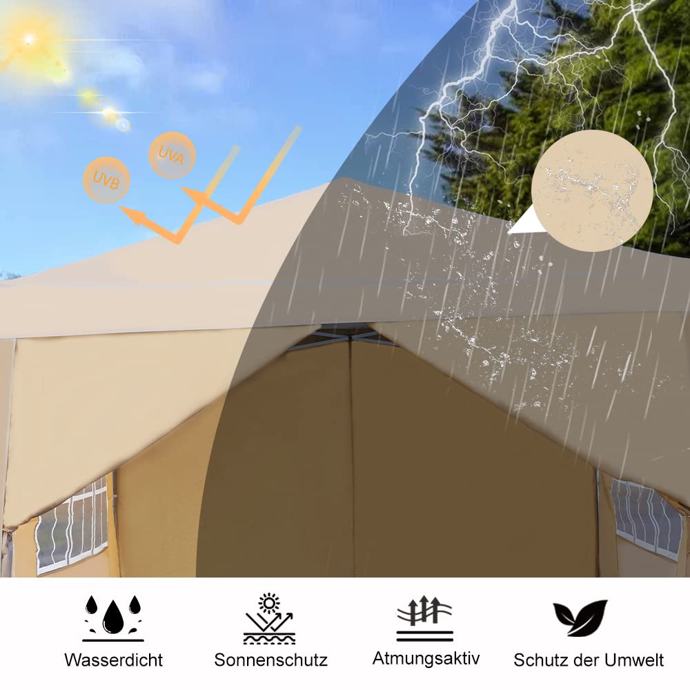 Mingone Folding Gazebo Waterproof Gazebo 3 x 3 m Stable Party Tent Pop Up Garden Tent Pasture Tent PE Beer Tent UV Protection 50+ Marquee with 4 Side Panels, Beige