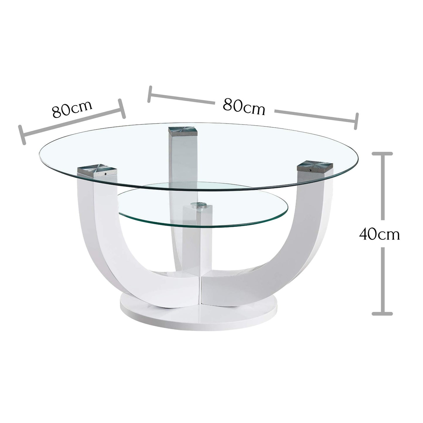 Stella Trading Glass Coffee Table in High Gloss White - Stylish Glass Table with Shelf and Curved Frame in U-Shaped for Your Living Area - 110 x 40 x 60 cm (W x H x D)