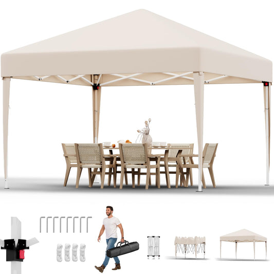 JUMMICO Gazebo Folding Gazebo 2 x 2, Gazebo Height Adjustable Stable Waterproof Winterproof Pop-Up Garden Gazebo UV Protection 50+ Folding Tent for Garden, Courtyard, Camping, Gazebo Beige