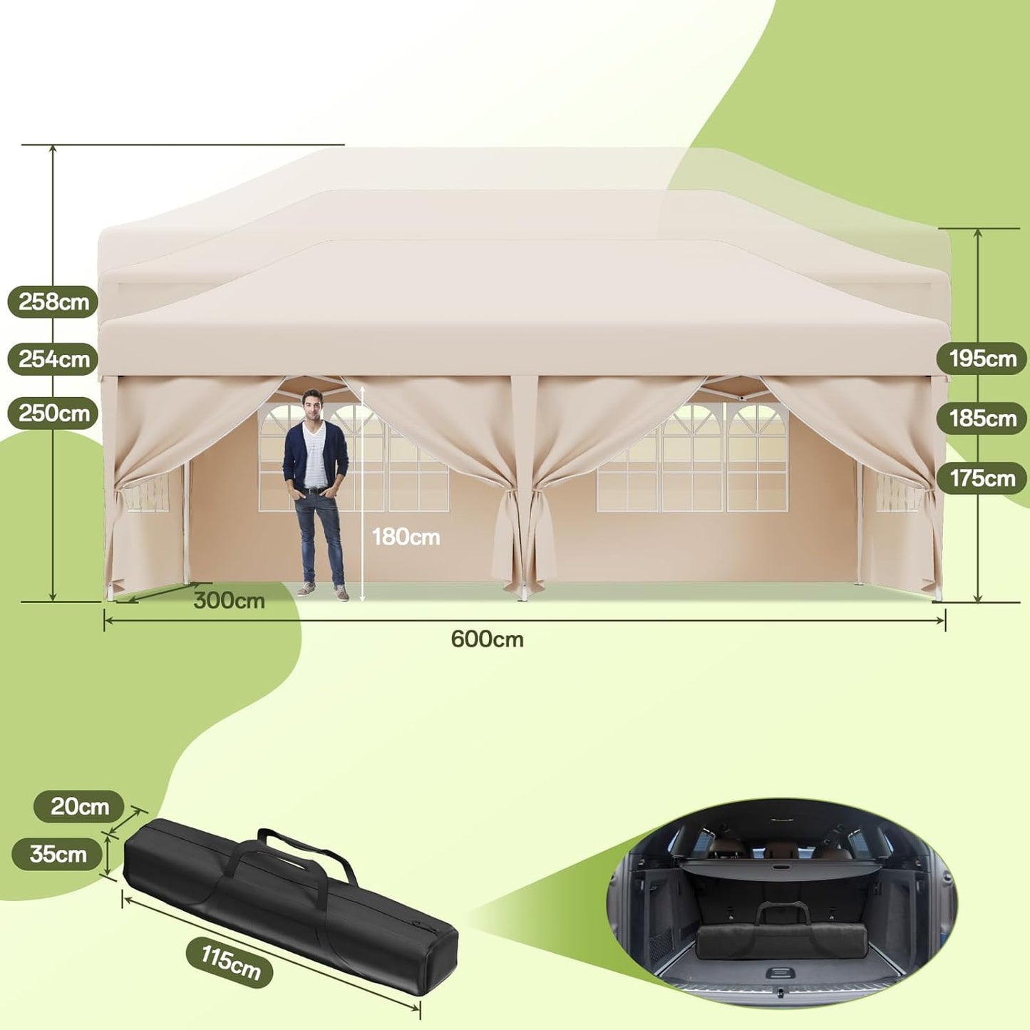 JUMMICO Gazebo 3 x 3 Waterproof Stable Winterproof with 4 Side Walls, Folding Gazebo Height Adjustable, Gazebo UV Protection 50+, Garden Gazebo Folding Tent for Garden, Courtyard, Camping, Gazebo Grey