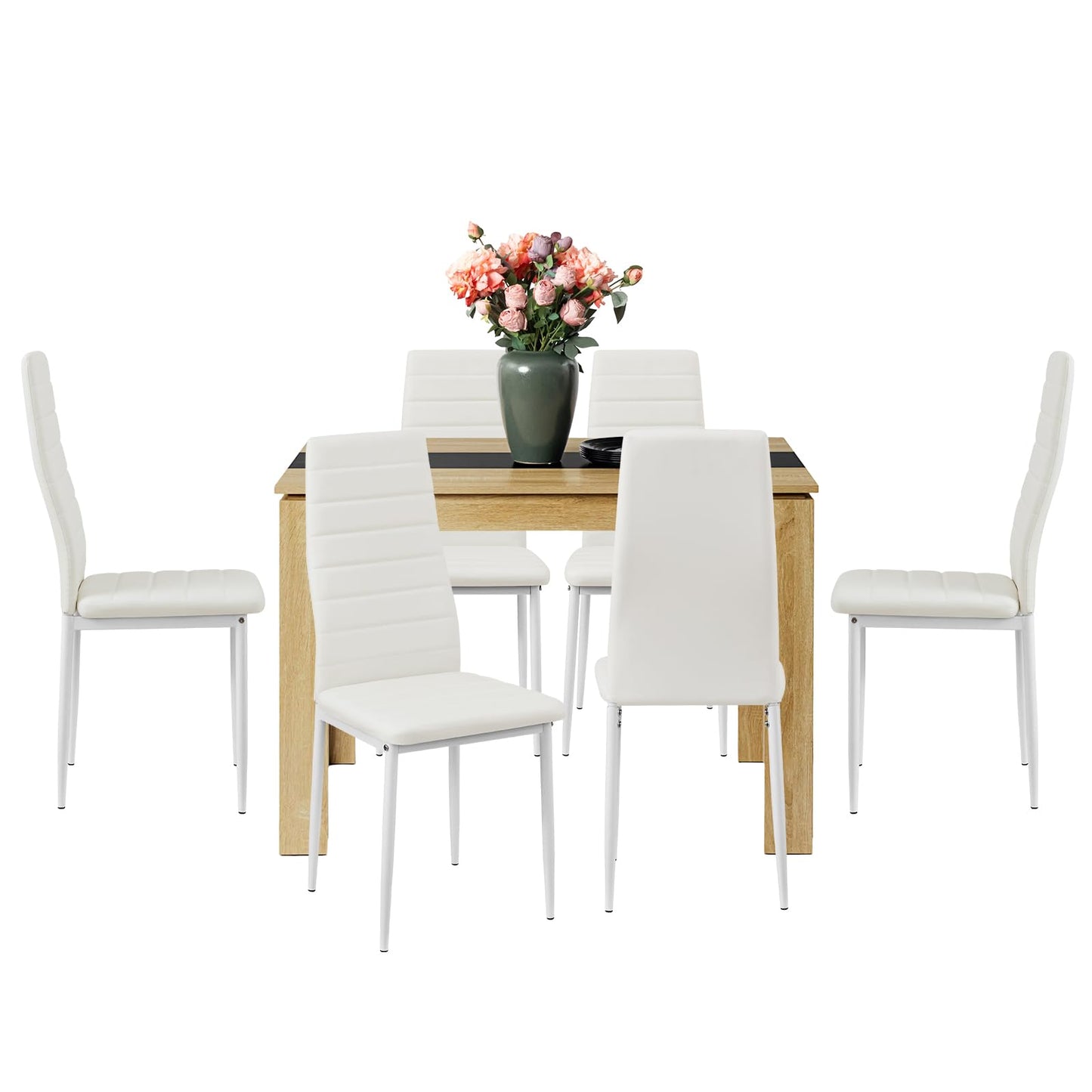 FURNITABLE Esstisch mit 4 Stühlen Esszimmergruppe, 4er Set Esszimmerstühle und Rechteckig Holztisch Essgruppe für Wohnzimmer Küche Büro (110 * 70cm Tisch+4 Schwarz Stühle)