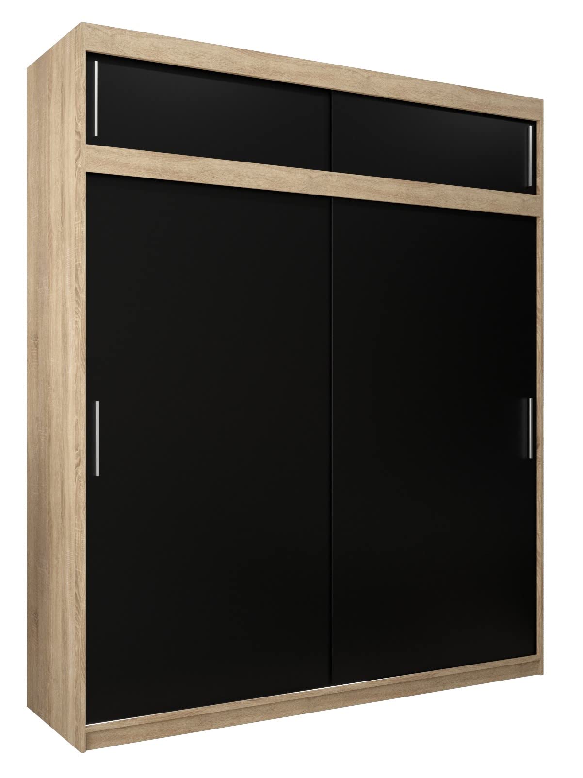 MEBLE KRYSPOL Tokyo 250 Wardrobe with Three Sliding Doors for Bedroom – Modern Storage Cabinet with Clothes Rail and Shelves – 250 x 200 x 62 cm – Matte Black and Artisan