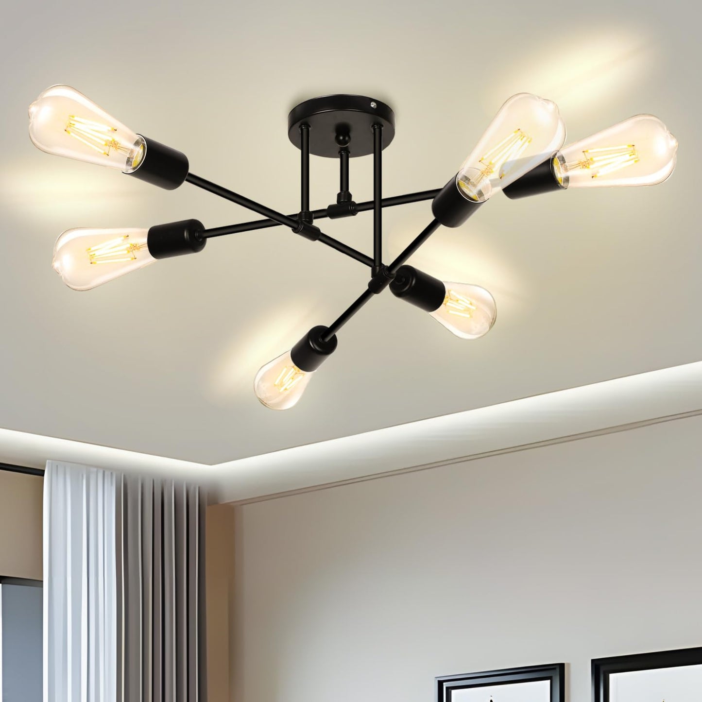 Ceiling Light Black Ceiling Light 6 Bulbs Metal E27 Sputnik Ceiling Light Vintage Industrial Lamp Ceiling Pendant Lamp Living Room Hallway Lamps for Bedroom Dining Room Kitchen