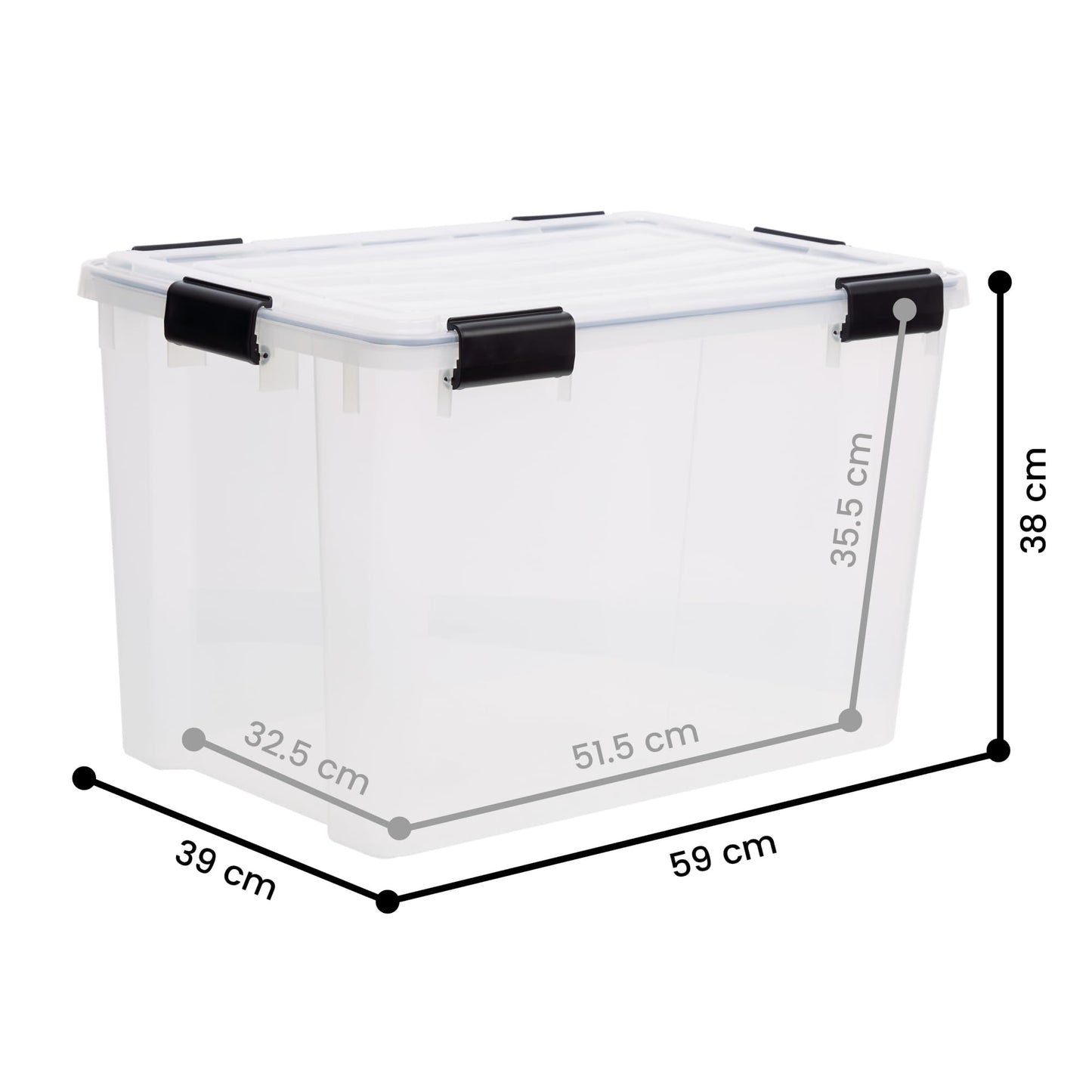 Iris Ohyama Airtight Plastic Storage Boxes with Lids, 20L, Set of 3, Black, Hermetic Waterproof Closure, Heavy Duty Snap Latches, Stackable, Dustproof, BPA-Free, DDAT-SD
