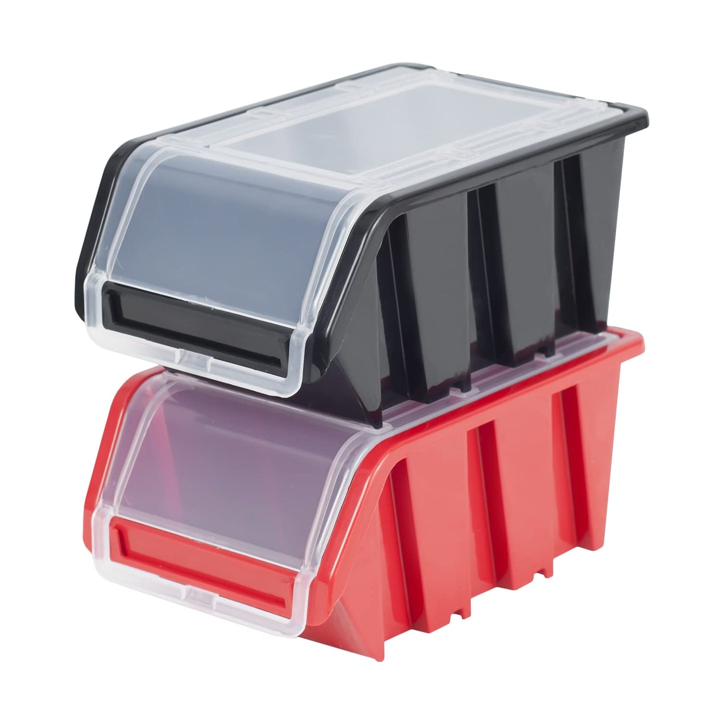 PAFEN Storage System, Stacking Boxes with Lid, Wall Shelf, 772 x 390 cm, Pack of 24 Boxes, Tool Wall, Workshop Shelf, Chute Rack, Black/Red