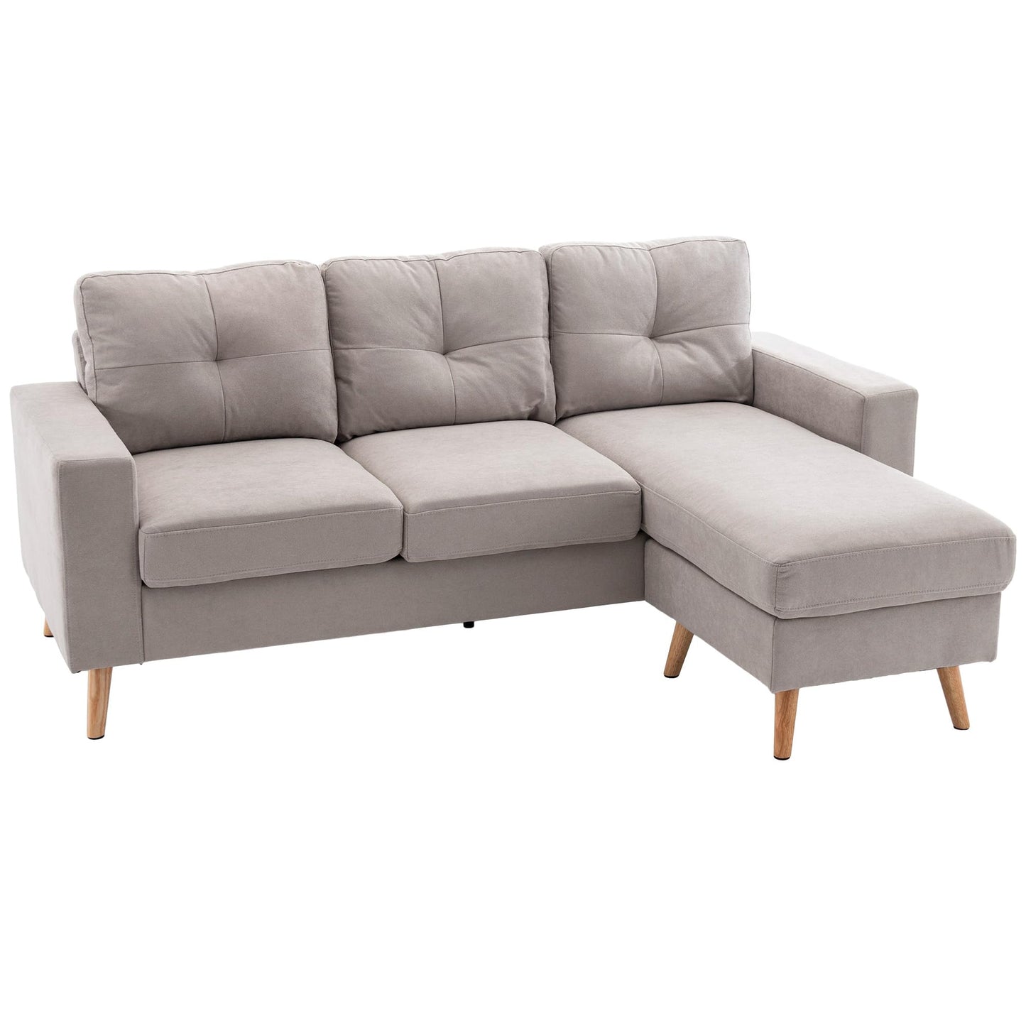 HOMCOM Corner Sofa L-Shaped Sofa with 3 Cushions, Corner Couch with Button Binding, Linen Look, Couch Living Landscape for Living Room, Bedroom, 193 x 136 x 85 cm, Black