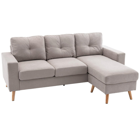 HOMCOM Corner Sofa L-Shaped Sofa with 3 Cushions, Corner Couch with Button Binding, Linen Look, Couch Living Landscape for Living Room, Bedroom, 193 x 136 x 85 cm, Black