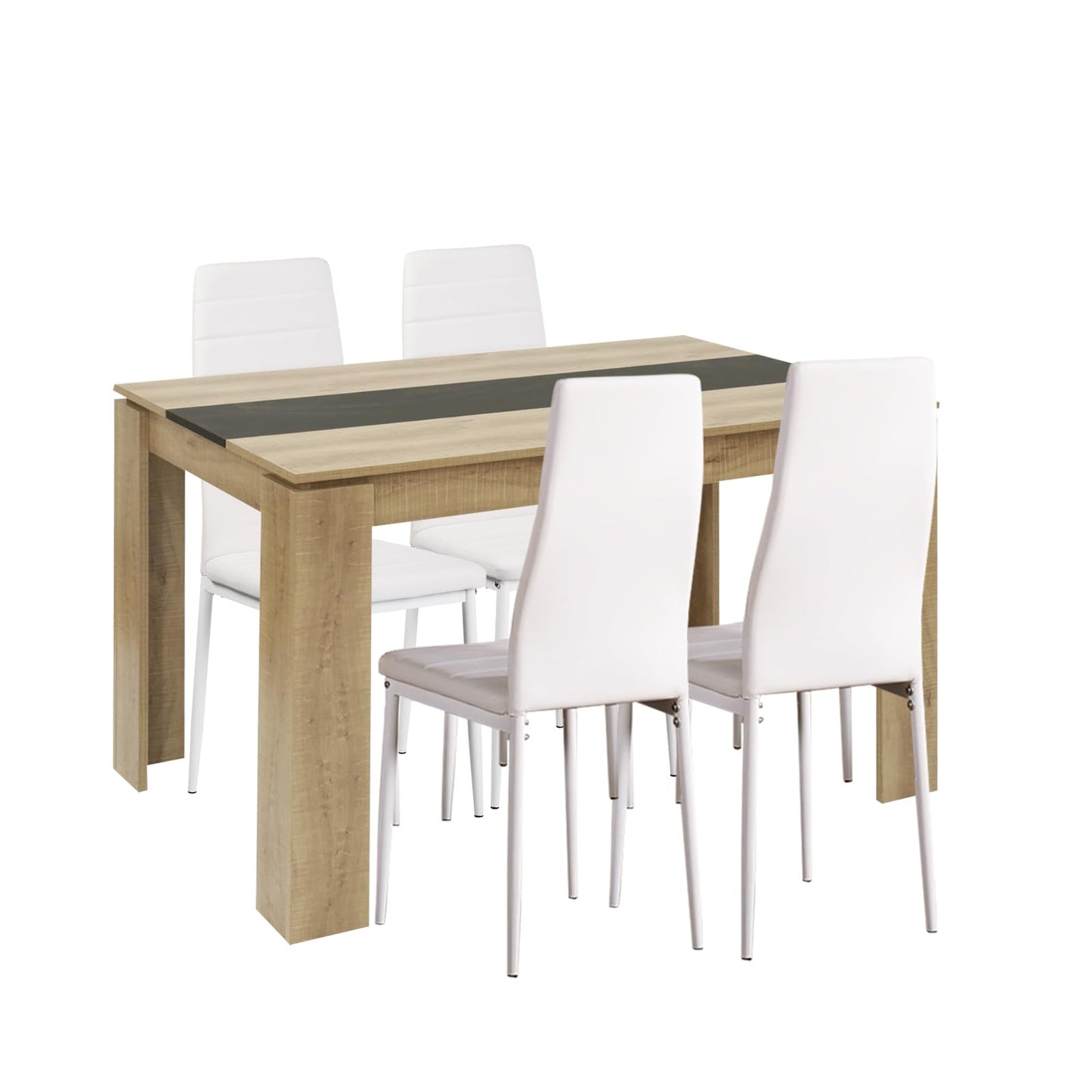 FURNITABLE Esstisch mit 4 Stühlen Esszimmergruppe, 4er Set Esszimmerstühle und Rechteckig Holztisch Essgruppe für Wohnzimmer Küche Büro (110 * 70cm Tisch+4 Schwarz Stühle)