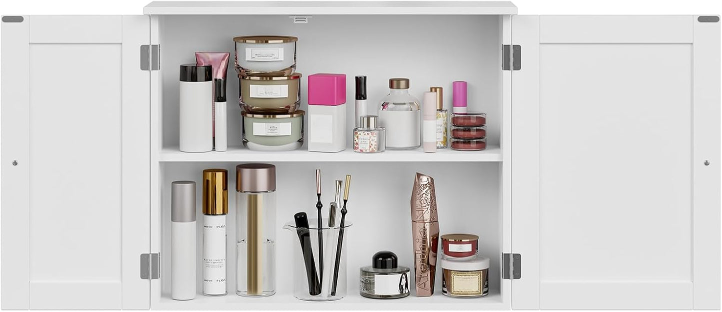 RRX Bathroom Storage Cabinet, Wall Cabinet with Mirror, Wall Cabinet for Bathroom, Adjustable Shelf, 2 Doors Over the Toilet, 16.5 x 60 x 49 cm (L x W x H)