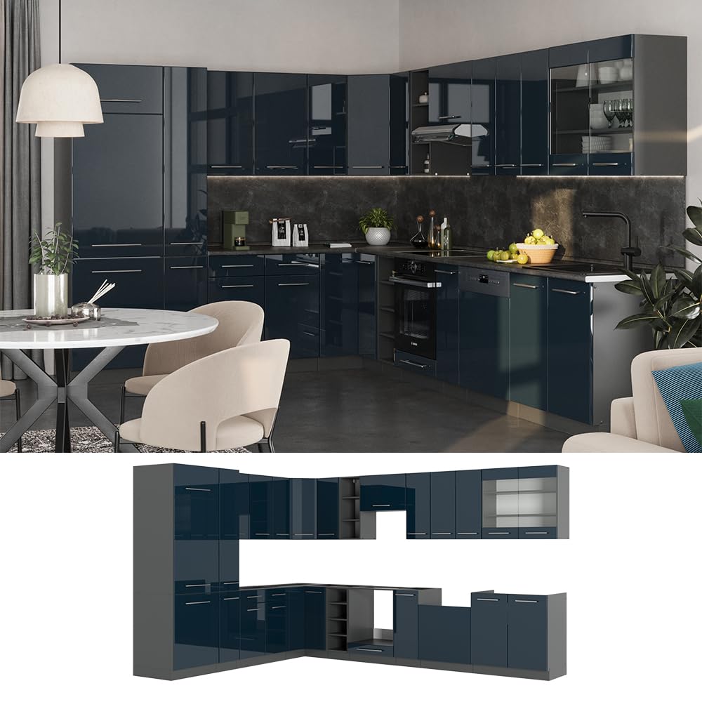 Vicco Fame-Line Corner Kitchen 257 x 347 cm White High Gloss / Anthracite without Worktop
