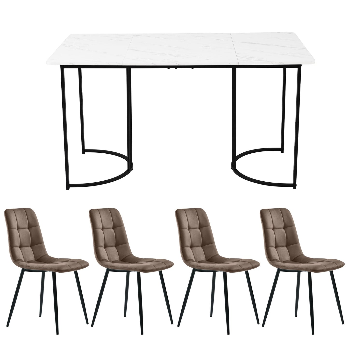 Gegtuon Esstisch mit 4 Stühlen für 4 Personen 140x80 cm, 5 teilig Tisch Rechteckig für Küche, Modern Küchentisch mit Schwarz Tischbeine, Essgruppe für Esszimmer Wohnzimmer, Leinen, Dunkelgrau