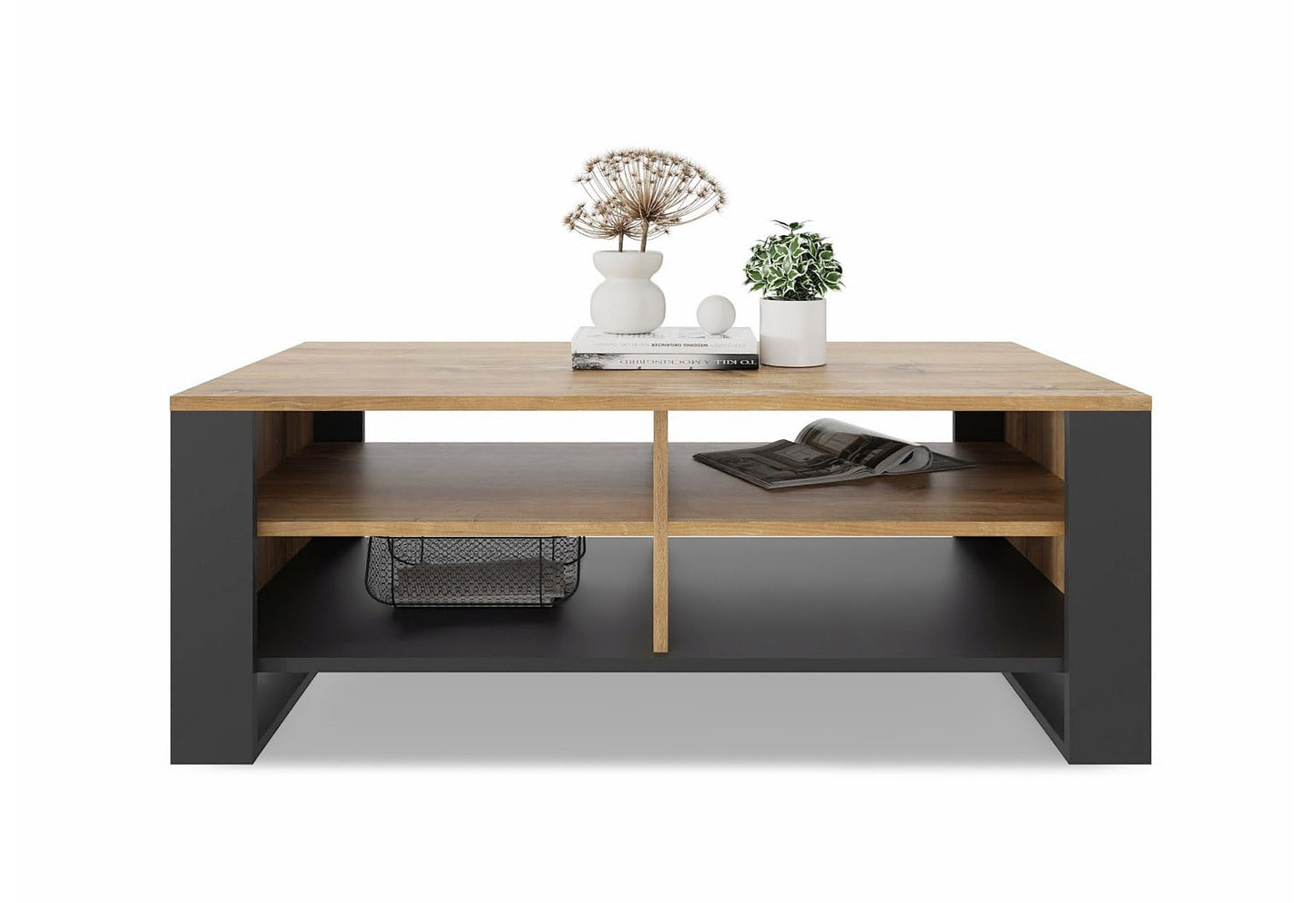 Meble Pitus Coffee Table - Living Room Table Modern - Coffee Table with Storage Space 90 x 50 x 50 cm - Table for Living Room - White