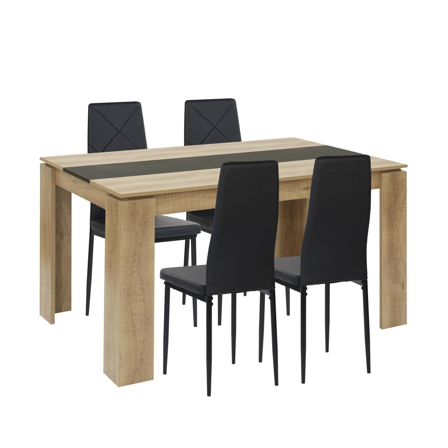 FURNITABLE Esstisch mit 4 Stühlen Esszimmergruppe, 4er Set Esszimmerstühle und Rechteckig Holztisch Essgruppe für Wohnzimmer Küche Büro (110 * 70cm Tisch+4 Schwarz Stühle)