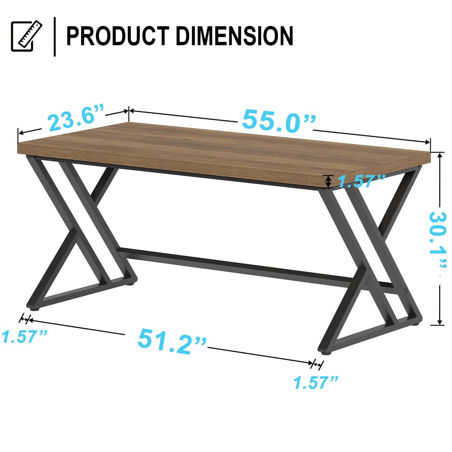 LVB Modern Computer Desk Industrial Home Office with Storage Space Metal Wood Desk Study Computer Desk for Bedroom Simple Gaming Desk Rustic Brown