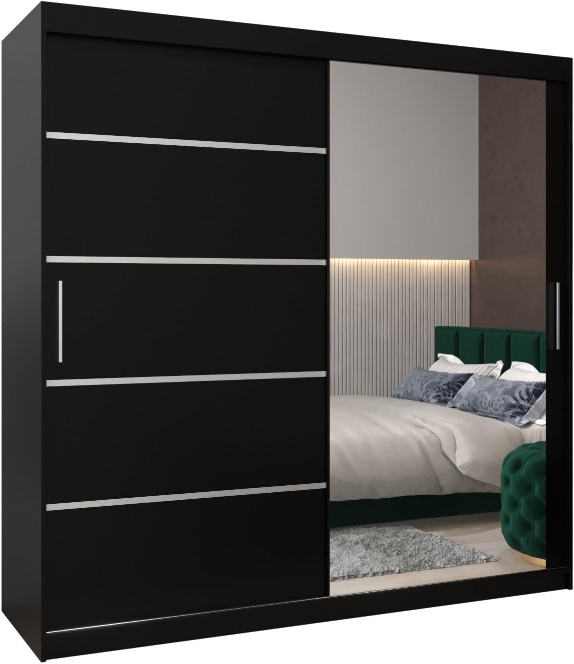 MEBLE KRYSPOL Verona 2, 250 cm Bedroom Wardrobe with Three Sliding Doors, Mirror, Clothes Rail and Shelves, 250 x 200 x 62 cm, Matt Black