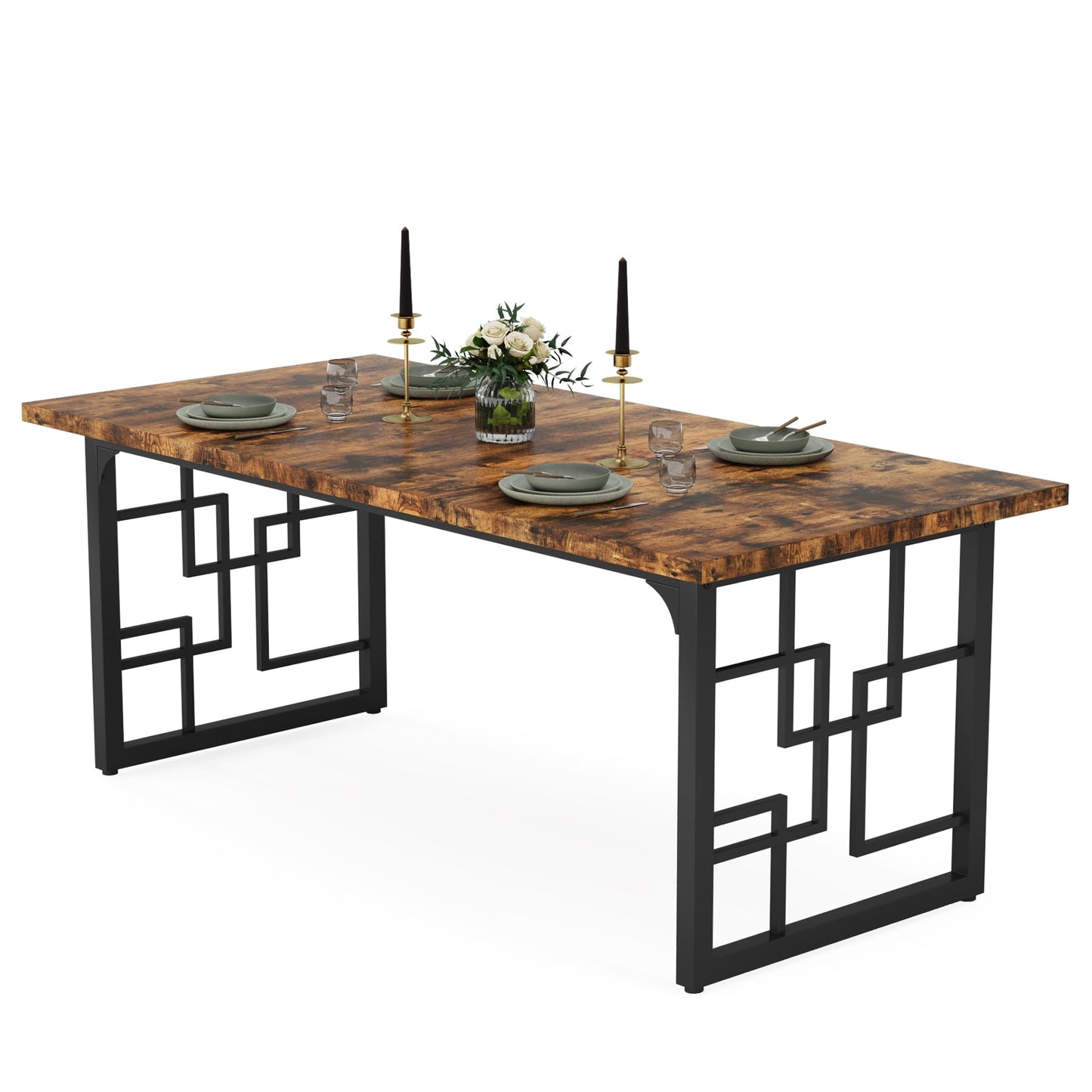 Tribesigns Dining Table for 6 People, Living Room Table, 160 x 80 x 75 cm, Rectangular Kitchen Table, Dining Table for Dining Room and Kitchen, Living Room, Industrial Design, Rustic Brown