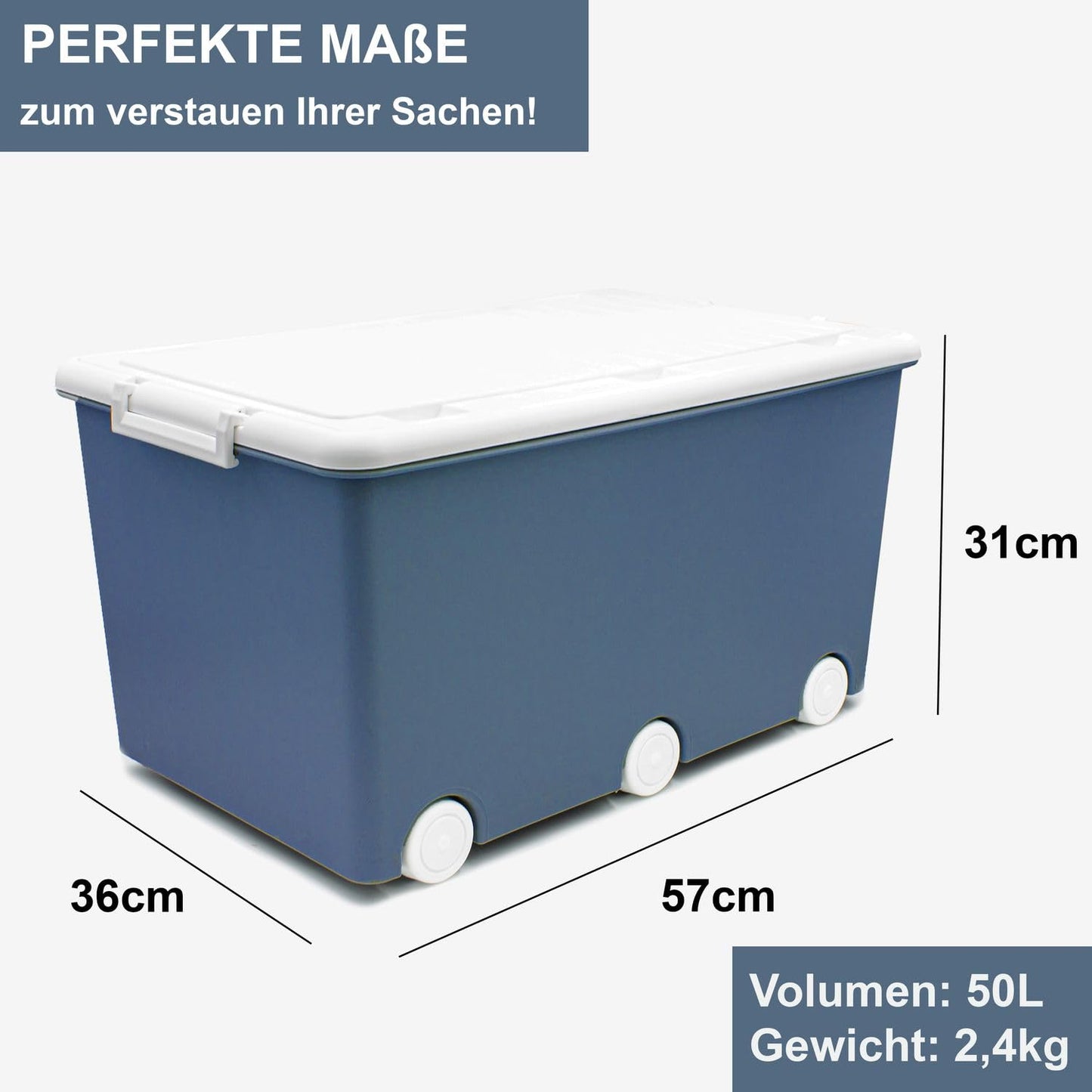 Babykajo 3 Storage Boxes with Lid and Wheels 50 L - Stacking Boxes with Lid Opaque - Plastic Box with Lid for Closing - Boxes Storage with Lid