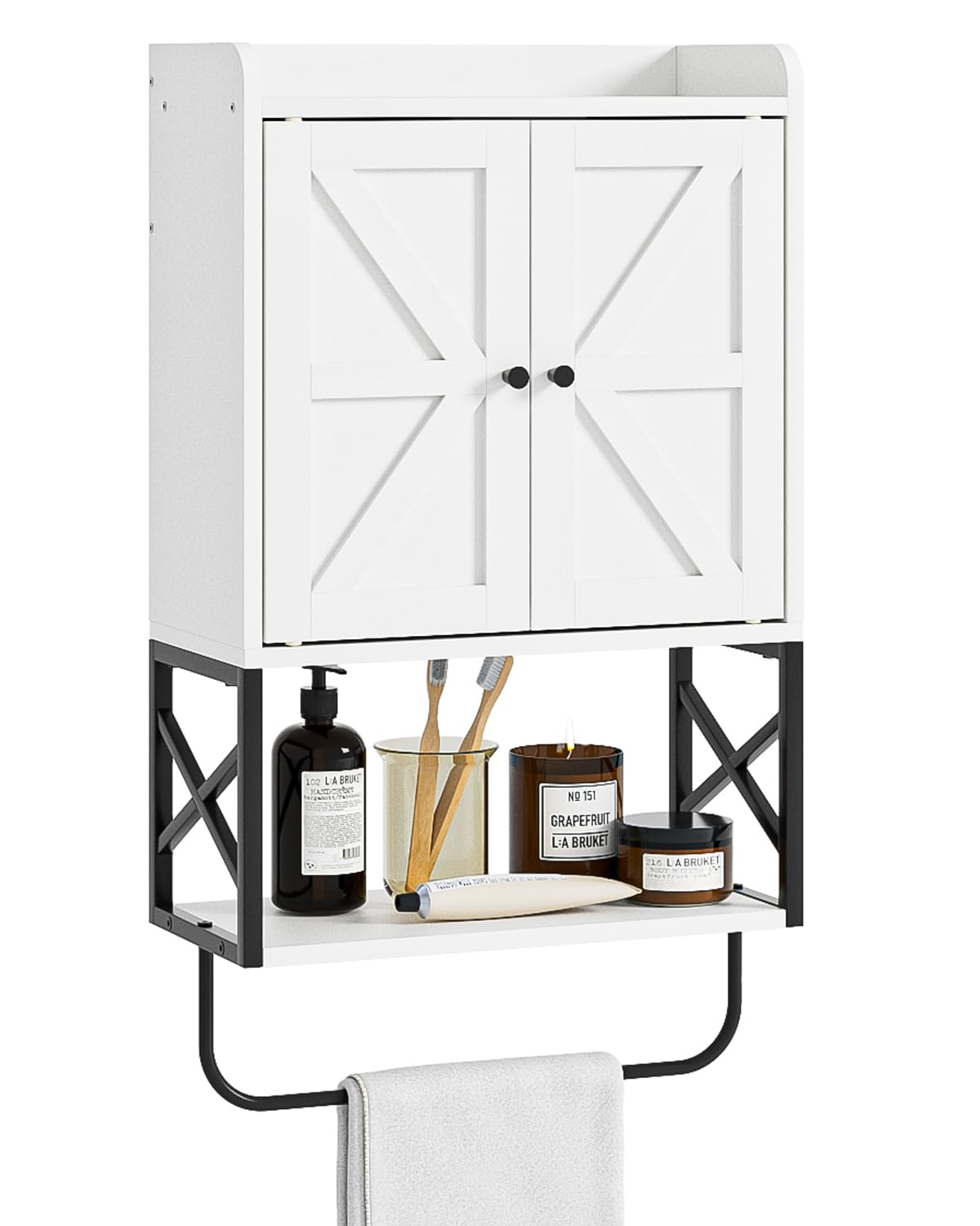 Bathroom Cabinet, Small Medicine Cabinets with Adjustable Shelf and Magnetic Locking Doors, Wall Mounted Hanging Cabinet for Bathroom/Laundry, White