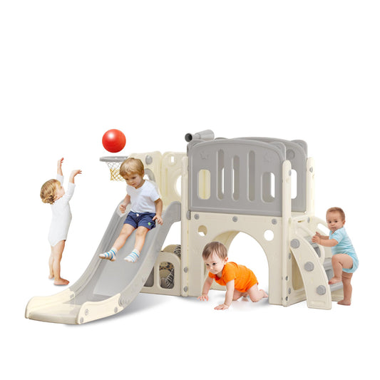 hoopyosms Kinder Rutsche Mit Klettergerüst, Basketballkorb Und Tunnel, Indoor-Kunststoffrutschenset Für Kinder, Montessori-Spielzeug Für Den Spielplatz, Grün