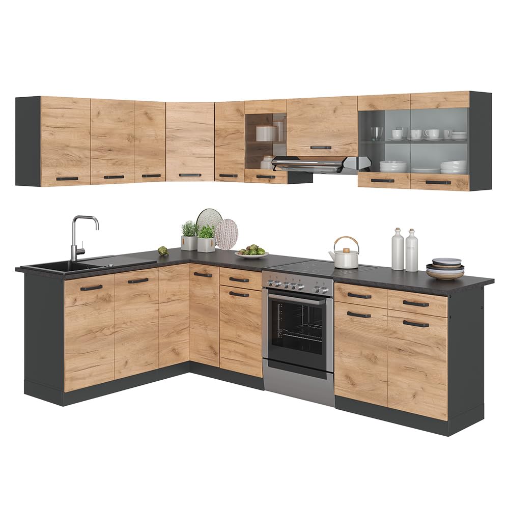 Vicco Rick Corner Kitchen Unit L Shape White High Gloss 267 x 167 cm AP Marble