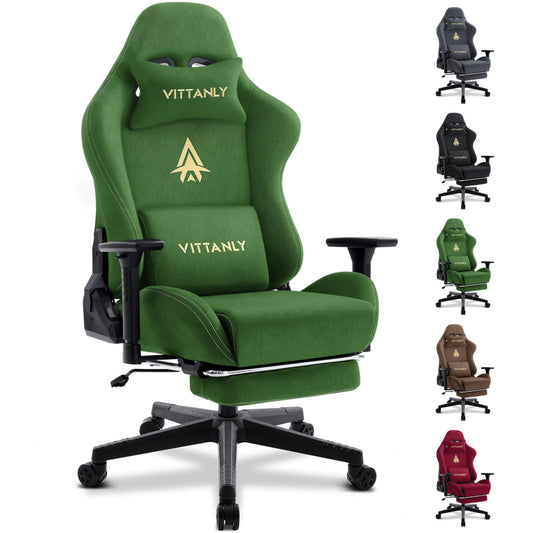 Vittanly Gaming Stuhl, Luxuriöser Wildlederimitat Gaming Chair Bürostuhl, Ergonomischer Schreibtischstuhl mit Fußstütze Kopfstütze und Lendenkissen, 3D Armlehnen, 90-155° Rückenlehne, Weinrot
