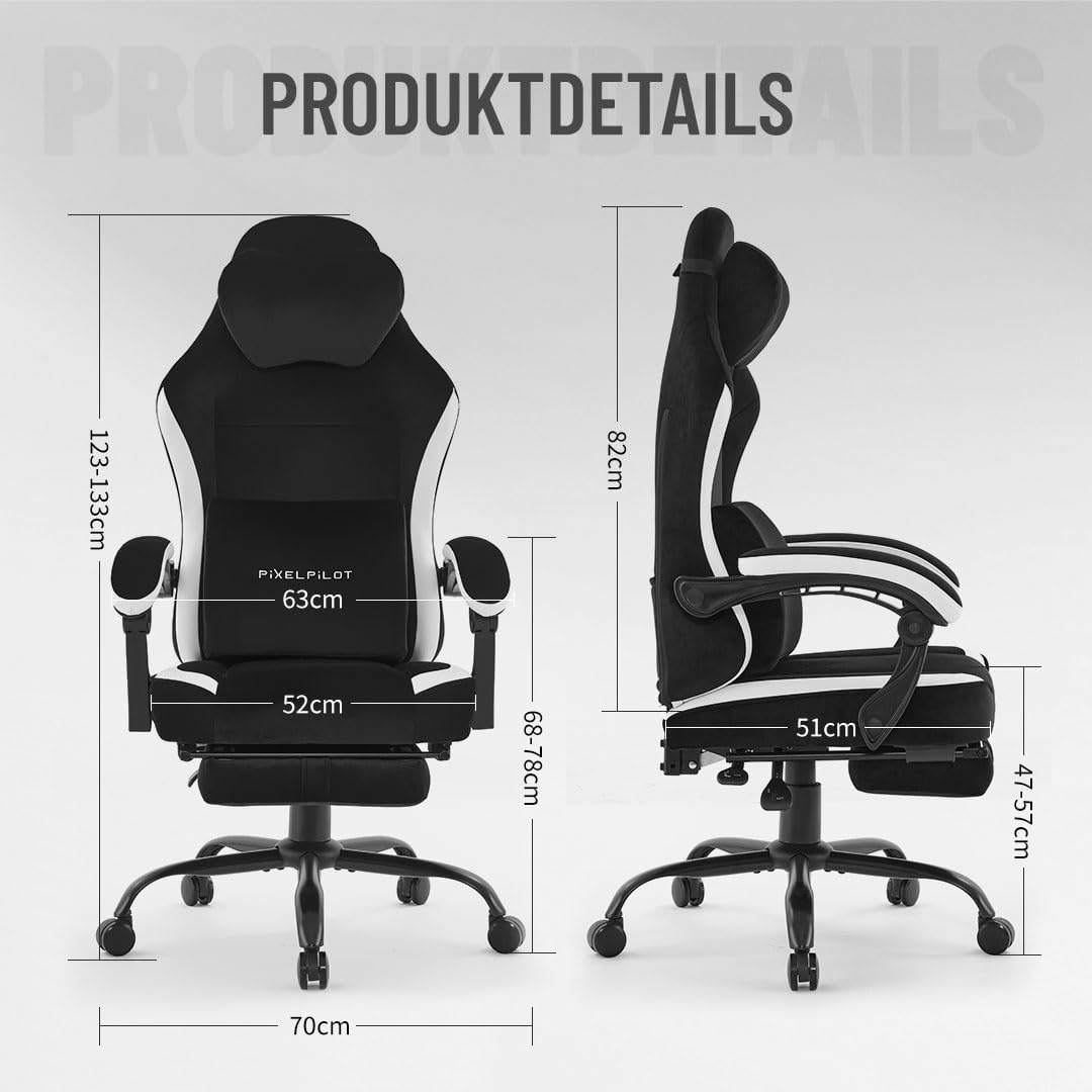 PixelPilot Ergonomic Gaming Chair [Breathable Fabric] Gaming Chair with Footrest, Head and Lumbar Support, Gamer PC Chair Wide Seat, Office Chair 150 kg Load Capacity (Nebula I, Grey)