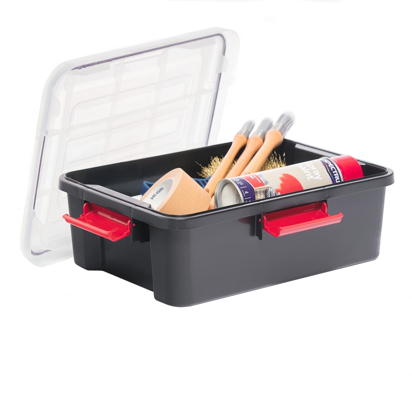 Iris Ohyama Airtight Plastic Storage Boxes with Lids, 20L, Set of 3, Black, Hermetic Waterproof Closure, Heavy Duty Snap Latches, Stackable, Dustproof, BPA-Free, DDAT-SD