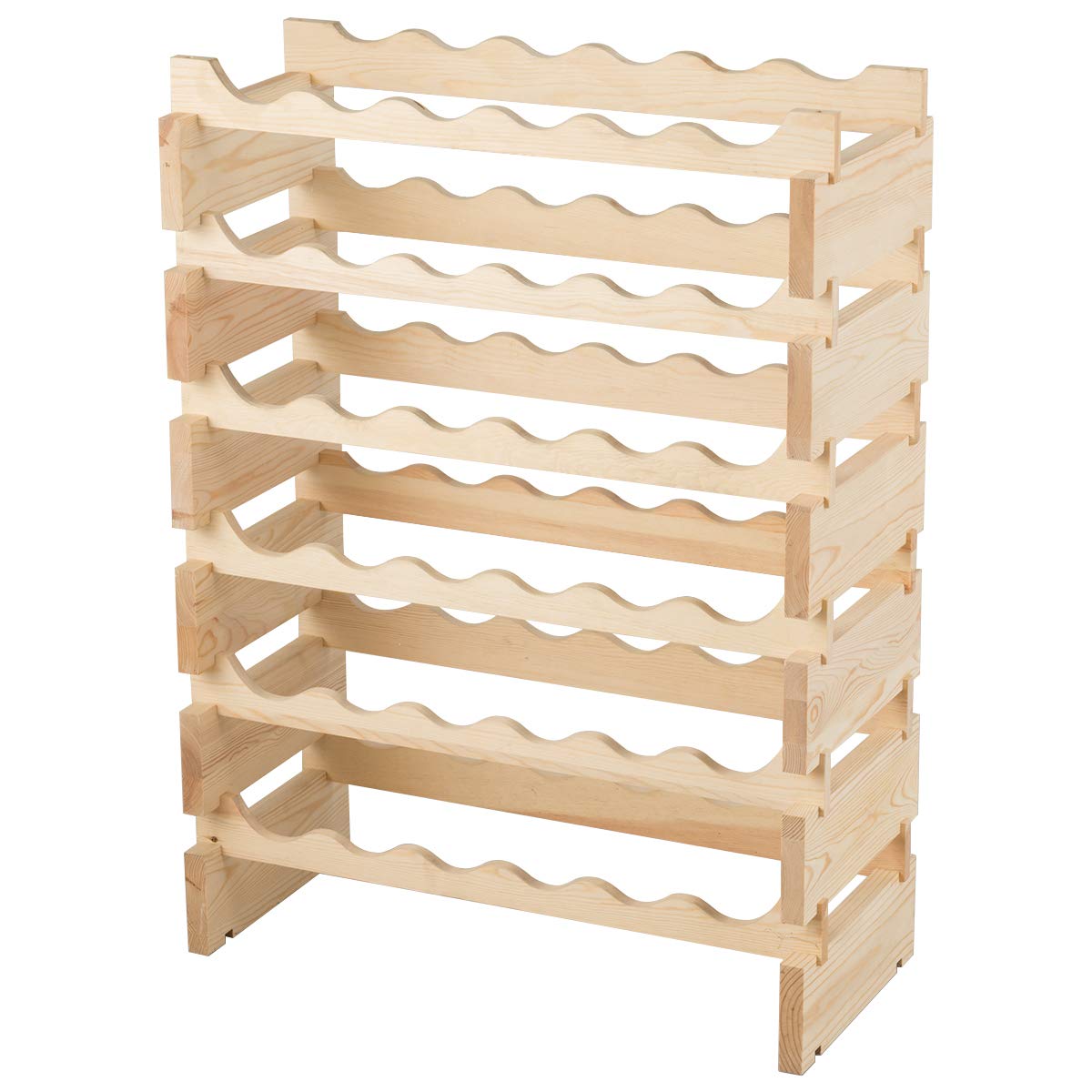 COSTWAY Wine Rack Wood Stackable Bottle Rack for 72 Bottles, Wine Rack with 6 Levels, Wooden Shelf, Bottle Stand for Kitchen, Dining Room, Bar, Basement, 119 x 29 x 72 cm