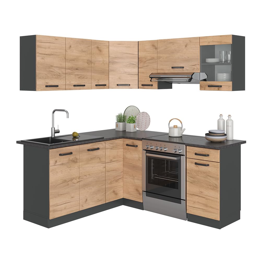 Vicco Rick Corner Kitchen, Anthracite High Gloss/White, 190 x 60 cm, AP Marble