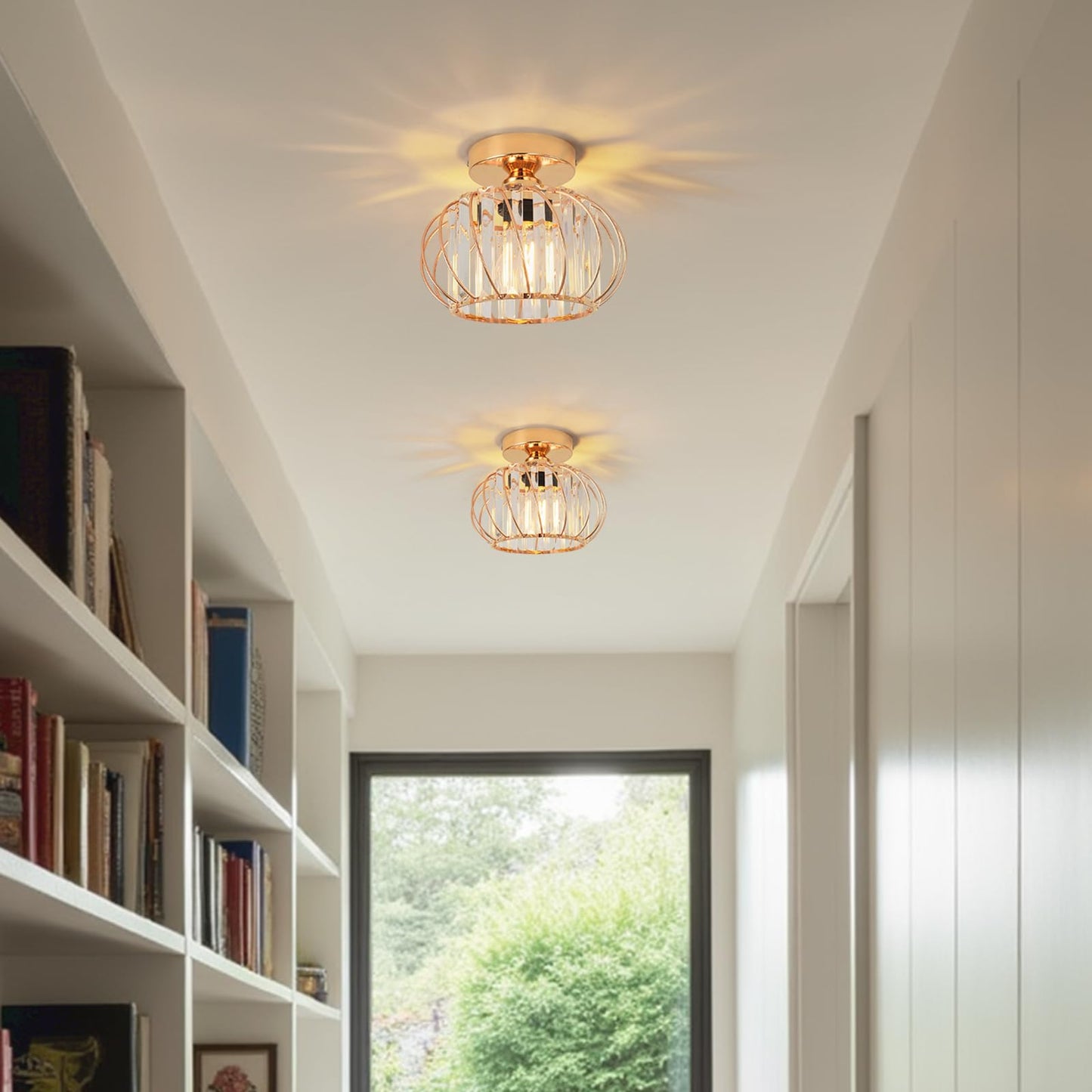 ANWIO Kristall Deckenleuchhte Kronleuchter, Wohnzimmer Lampe, Deckenleuchte E27 für Flur Balkon Küche Schlafzimmer Dekorative, Schwarz, Φ28CM