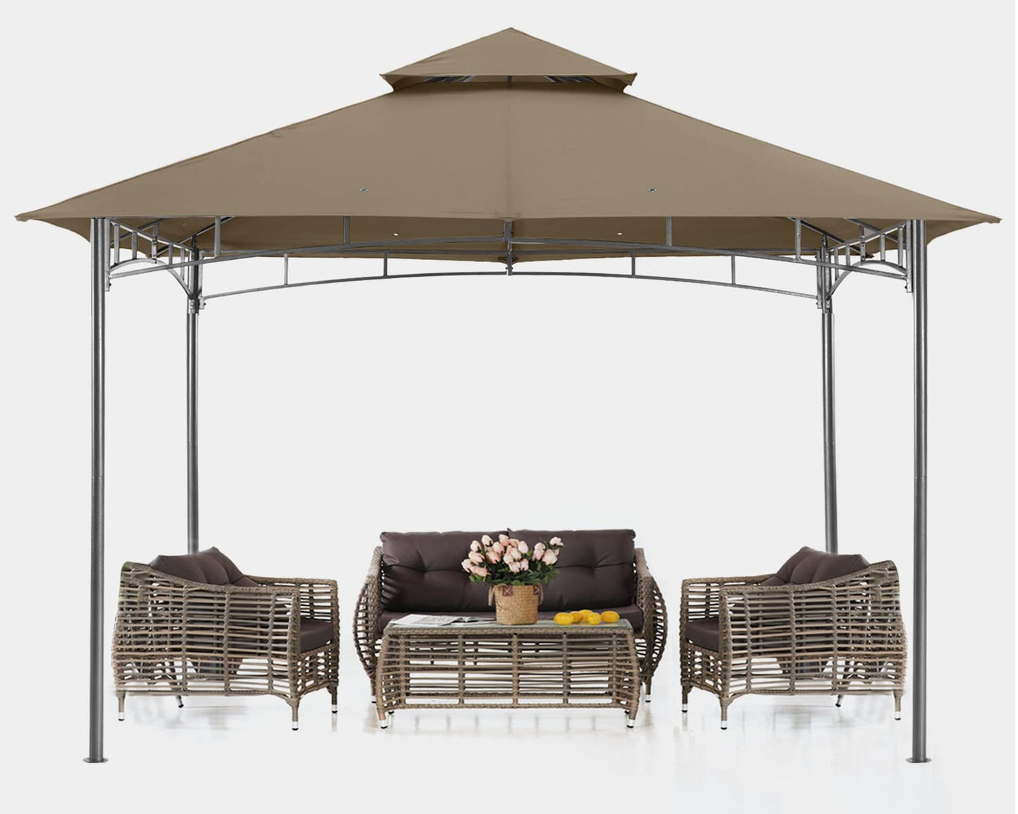 ABCCANOPY Pavillon 2.5x2.5m Wasserdicht Stabil Winterfest Gartenpavillon，Doppeldachweichdach Hinterhof-Partyzelt mit Netz für Schatten und Regen,Grau
