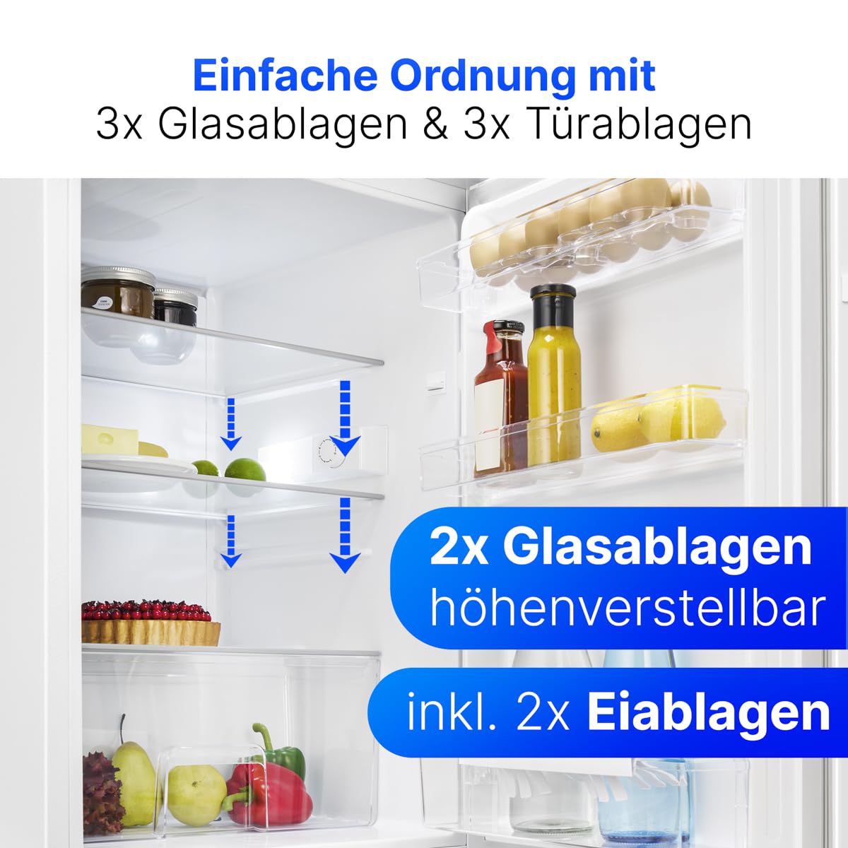 Bomann® Fridge without Freezer | Energy Class D | 85 cm | Quiet 39 dB | 3 Shelves | Door Hinge Changeable | 133 L | Small Fridge with Vegetable Compartment | Standard Fridge | VS 2195.1 White