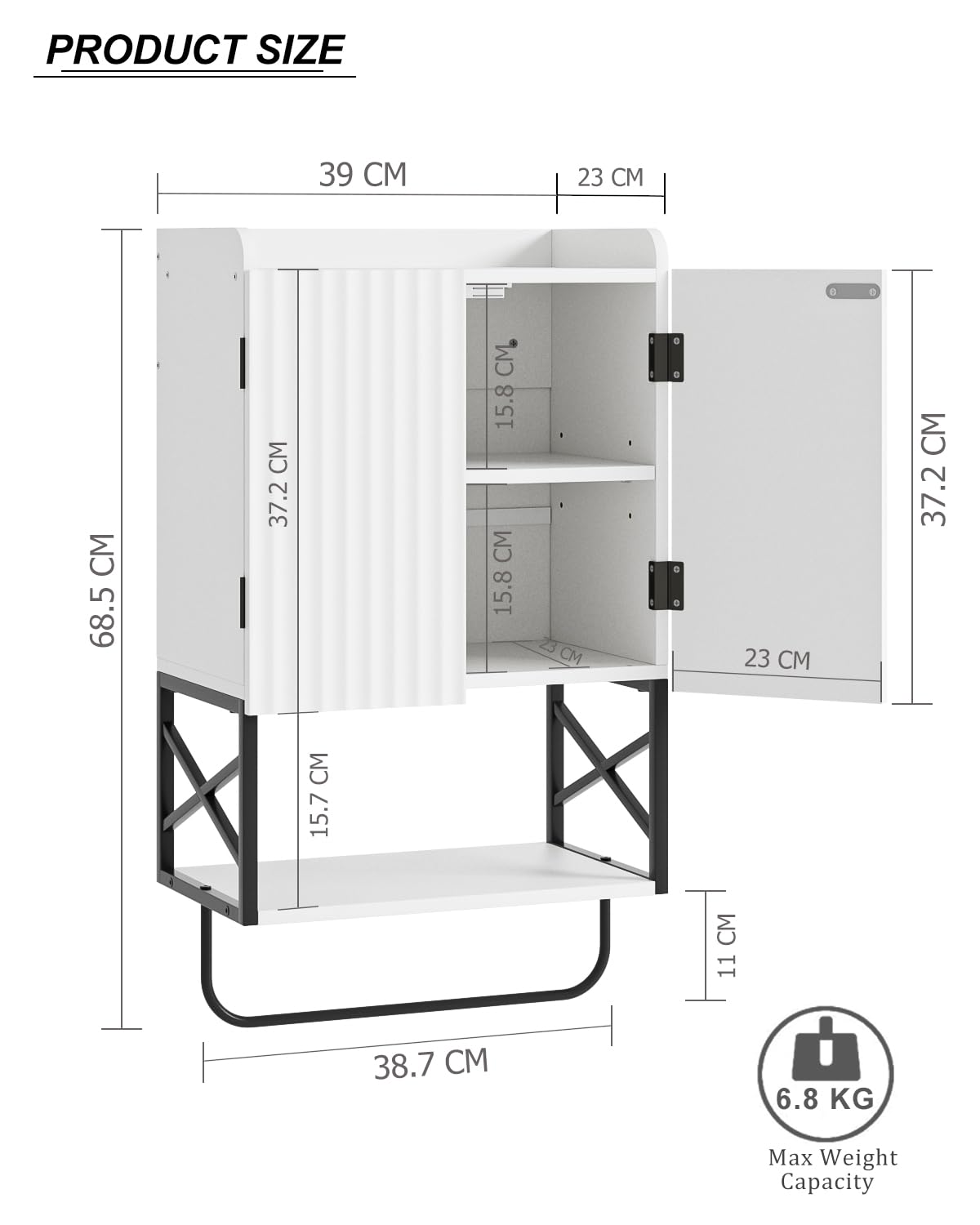 Bathroom Cabinet, Small Medicine Cabinets with Adjustable Shelf and Magnetic Locking Doors, Wall Mounted Hanging Cabinet for Bathroom/Laundry, White