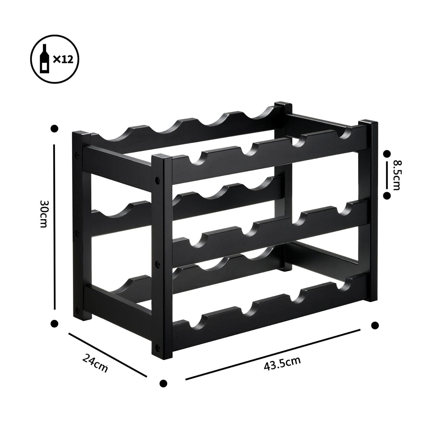 VASMIA Bamboo Wine Rack for 24 Bottles, Bottle Rack with 6 Levels for Cellar, Kitchen, Bar, Dining Room, Bottle Holder Wood with Table Top 41 x 24 x 81 cm, Natural