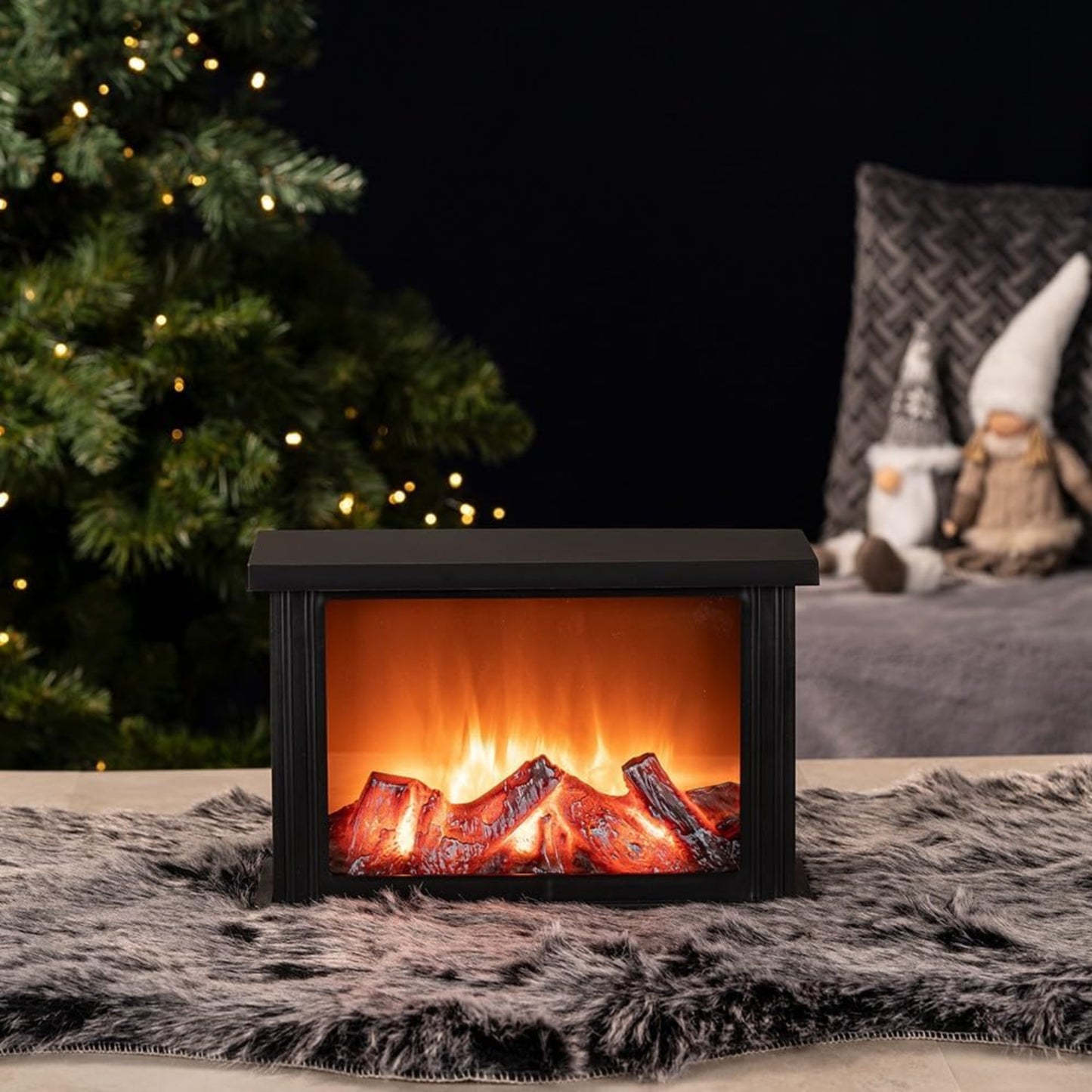 Ideen mit Herz LED Fireplace, Decorative Fireplace, Electric, Battery Operated, Without Heating, Realistic Fire/Flame Effect, 30 x 11.5 x 20 cm, with Timer Function (6 Hours On / 18 Hours Off)