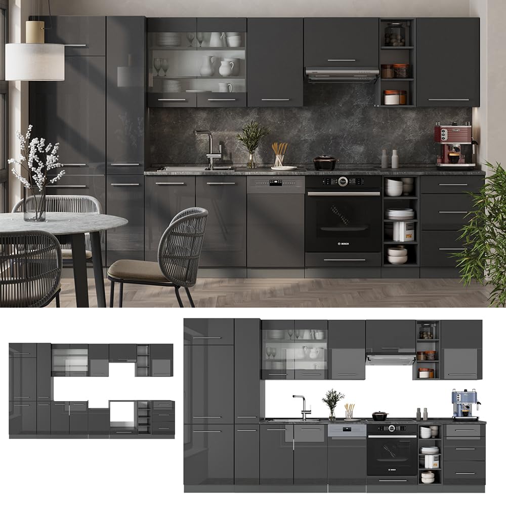 Vicco Kitchen Unit Fame-Line Goldkraft Oak / Anthracite 355 cm without Worktop