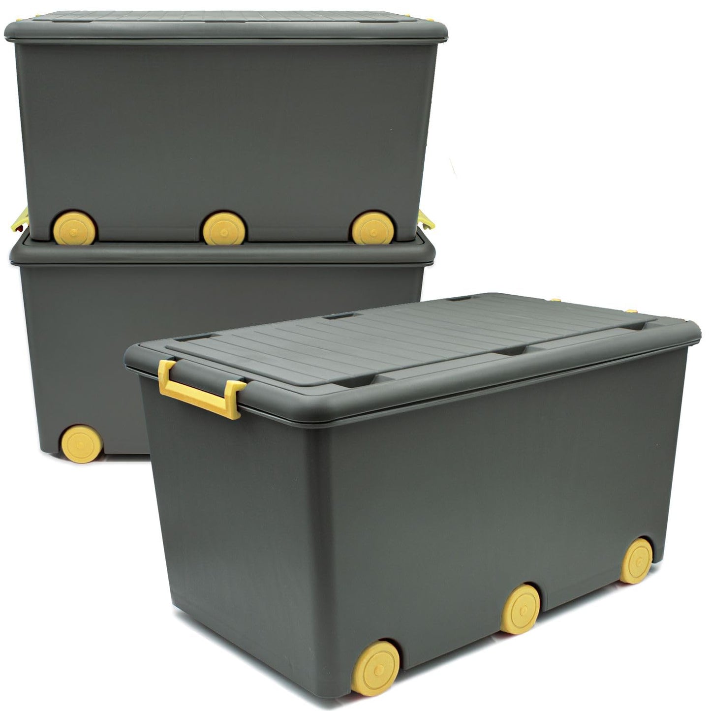 Babykajo 3 Storage Boxes with Lid and Wheels 50 L - Stacking Boxes with Lid Opaque - Plastic Box with Lid for Closing - Boxes Storage with Lid