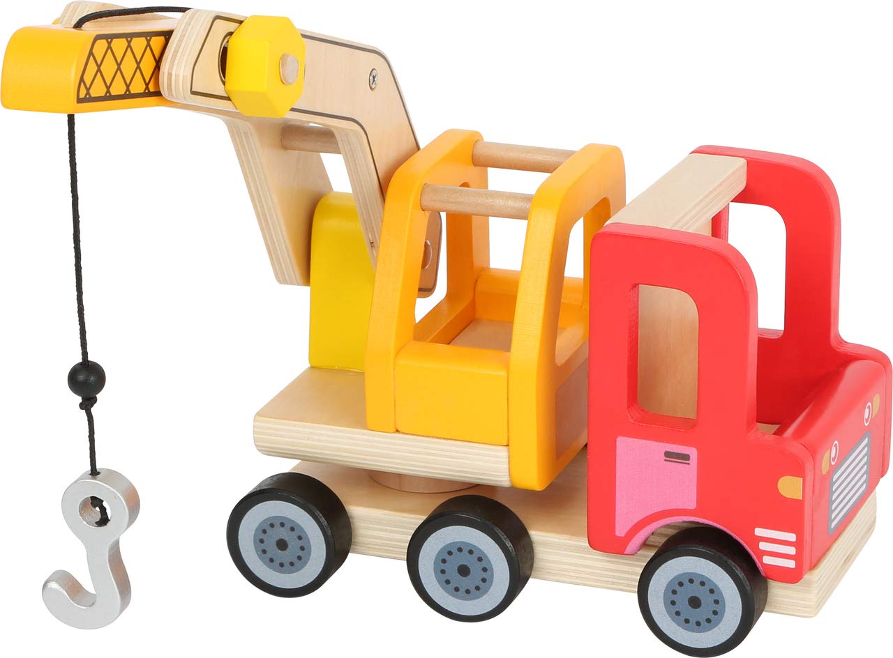Small Foot 12007 Wooden Crane FSC 100% Certified with Construction Site Accessories 13 Pieces 360 Degree Rotation for Small Builders Toys Multi-Colour