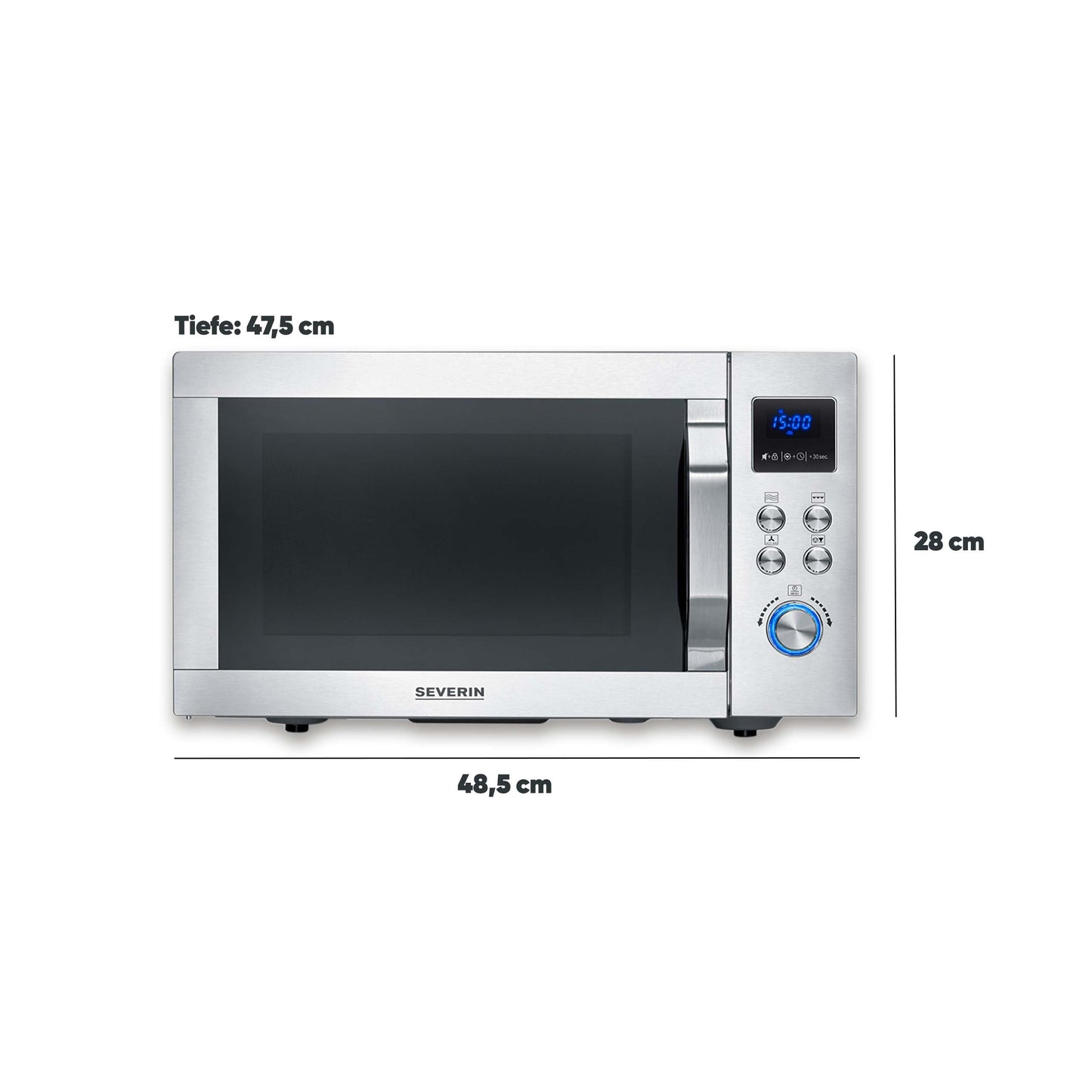 SEVERIN MW 7774 Microwave with Grill and Hot Air Function 3-in-1 for Defrosting, Cooking and Heating, Microwave with Turntable, Brushed Stainless Steel/Silver
