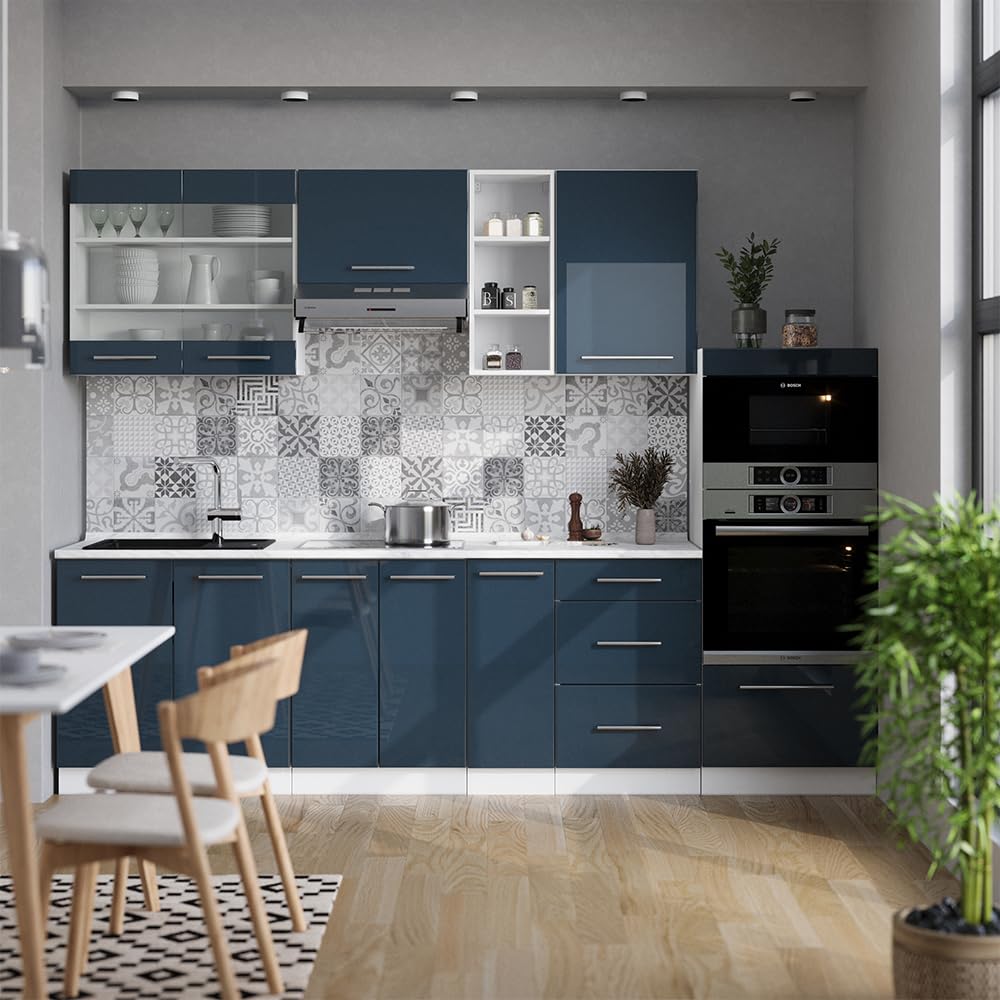 Vicco Fame-Line Kitchen Unit 280 cm without Worktop 280 cm High-Gloss Anthracite / White
