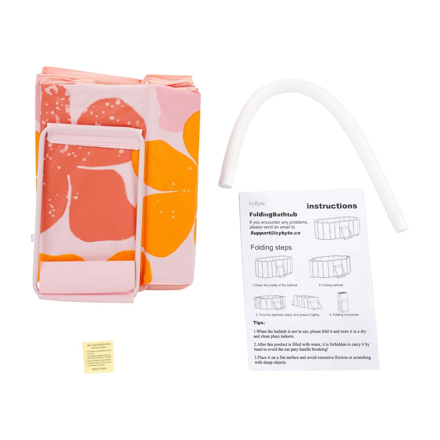 Foldable Bathtub for Adults, Portable Freestanding 1.5 m Large Bathtub for Ice Bath & Hot Water, Ideal for Home SPA, Outdoor & Families (Floral Pattern)