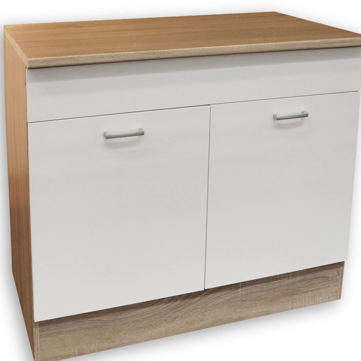 ANDY Modern Base Unit for Kitchen, 2 Doors in Sonoma Oak Finish, Matte White, Spacious Kitchen Unit, Plenty of Storage Space, 100 x 90 x 60 cm (W x H x D)