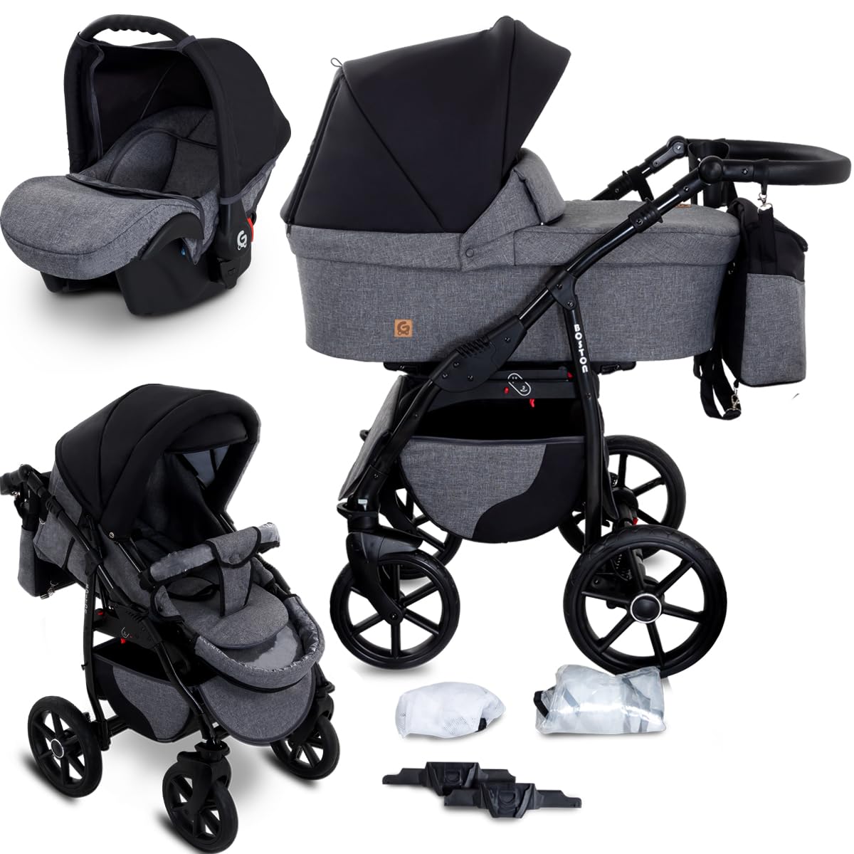 Boston 3-in-1 Combi-Pram Pram Baby Car Seat Buggy Carlo Complete Set