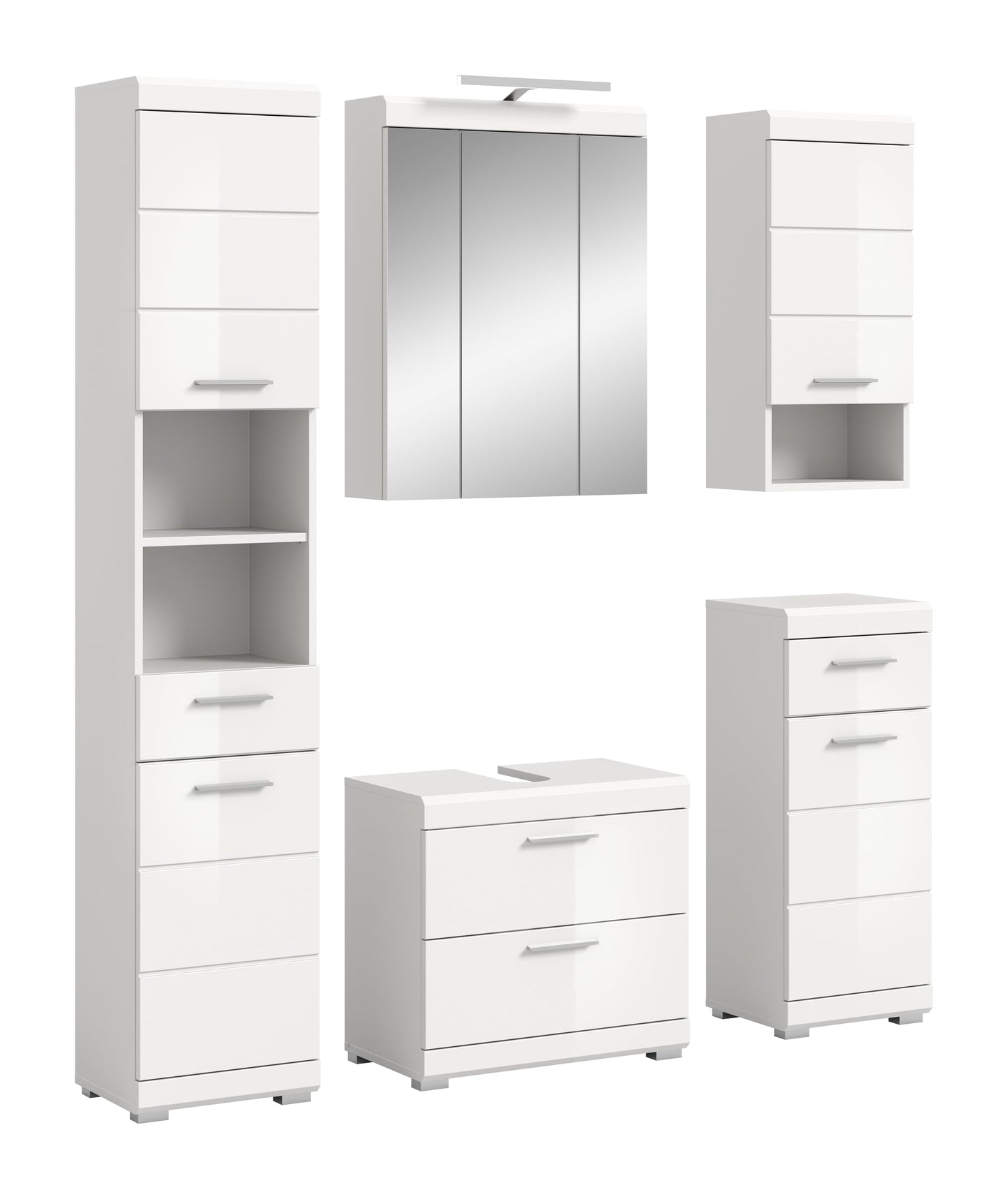 Badezimmer Scout X06B2723 Wall-Mounted Cupboard Wide Cabinet in Front White High Gloss Body Smoke Silver Nb. Approx. 74 x 79 x 24 cm
