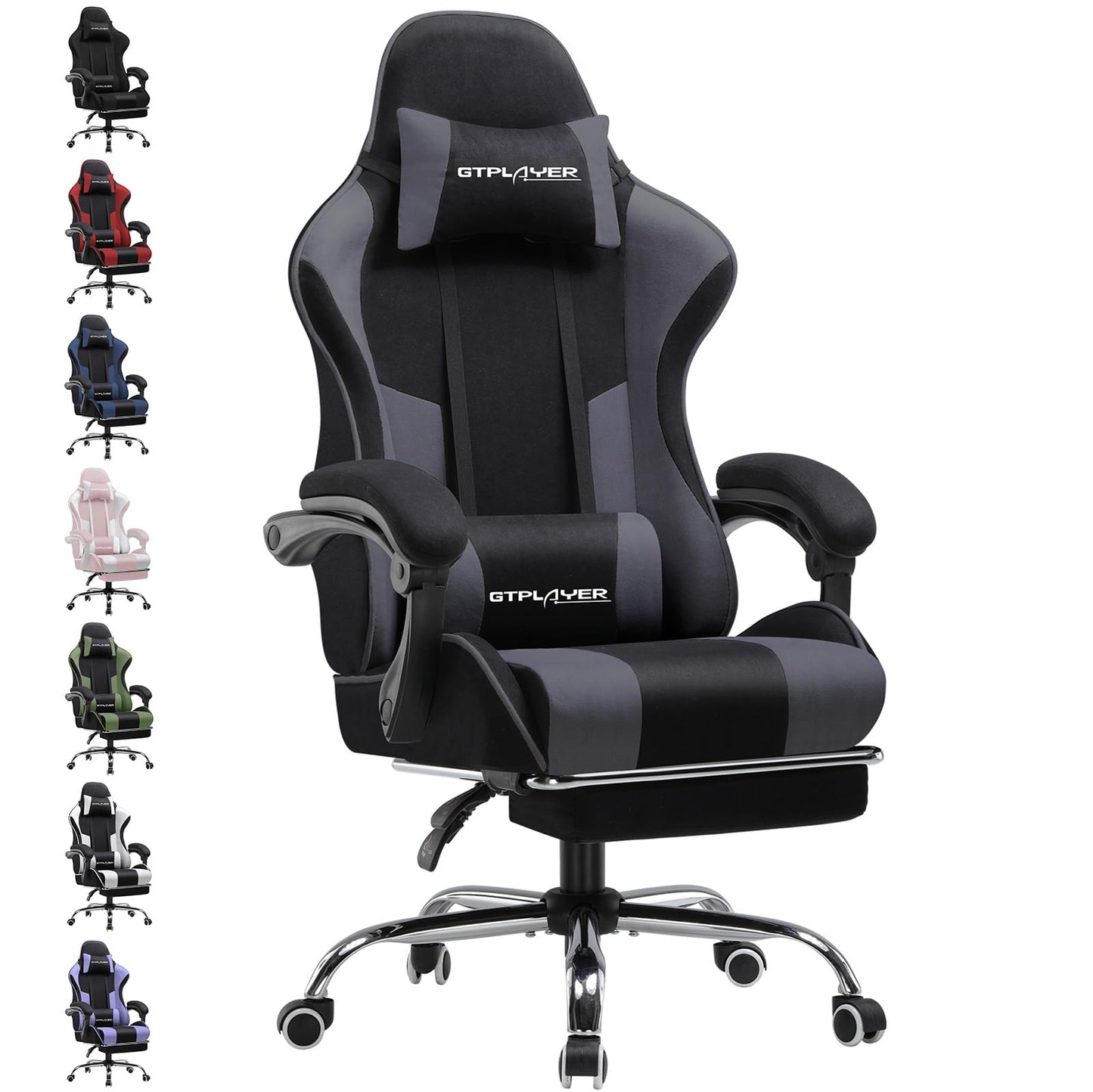 GTPLAYER Gaming Stuhl Bürostuhl Massage Gaming Sessel Ergonomischer Gamer Stuhl mit Fußstütze, Kopfstütze Massage-Lendenkissen, Gepolstert Gaming Chair, Drehsessel, weiß