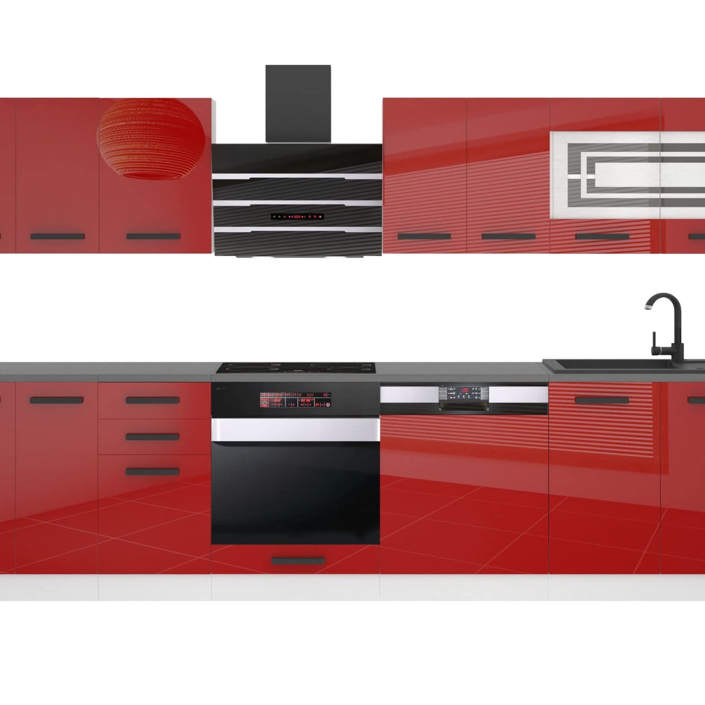 Belini Lucy Kitchen Unit, Kitchen Furniture 300 cm, Kitchen Completely Without Electrical Appliances, with Wall Cabinets and Base Cabinets, Without Worktops, White High Gloss