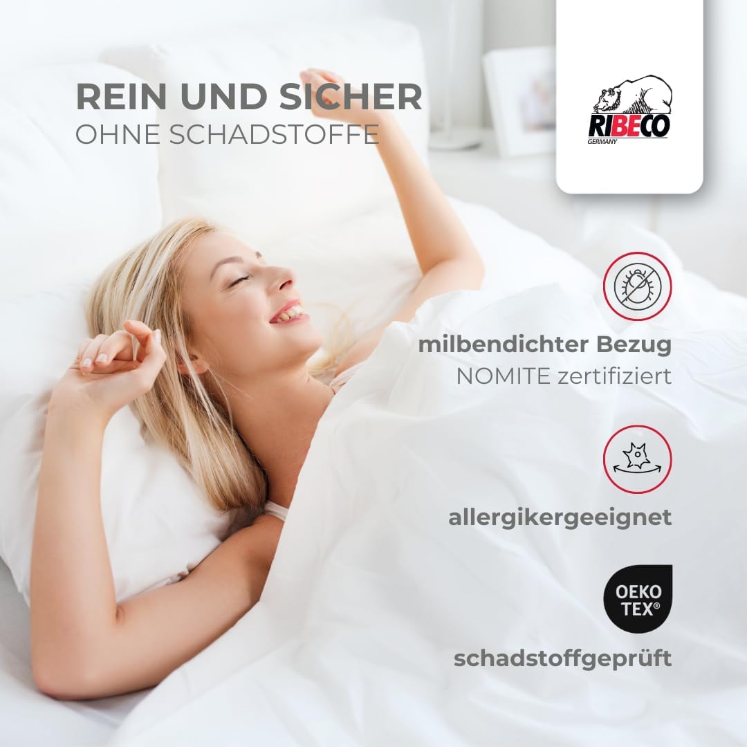 Johanna Down Duvet 135 x 200 cm & Pillow 40 x 80 cm Set of 2 - Down Duvet & Pillow Made of Feathers & Down, Allergy Friendly, Made in Germany, Warmth Class: Light