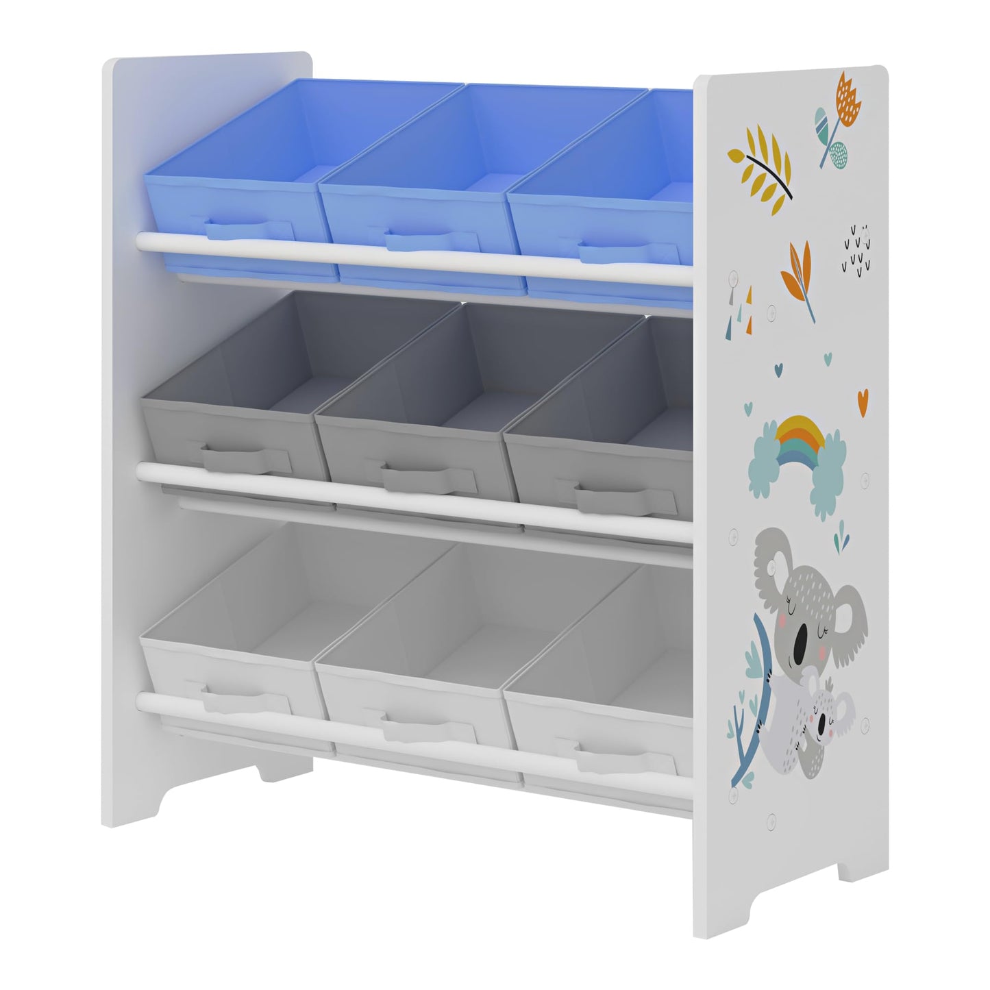 [en.casa] Boiro Children's Shelf, 60 x 62 x 30 cm, Standing with 9 Folding Boxes, Toy Storage Shelf, Ocean Motif